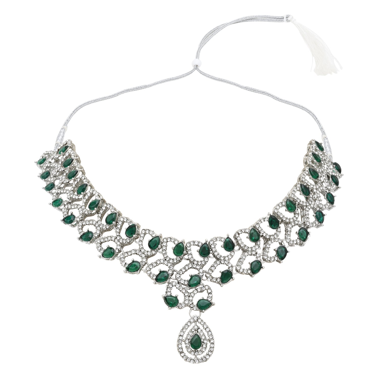Avnaya Silver Green Necklace Set