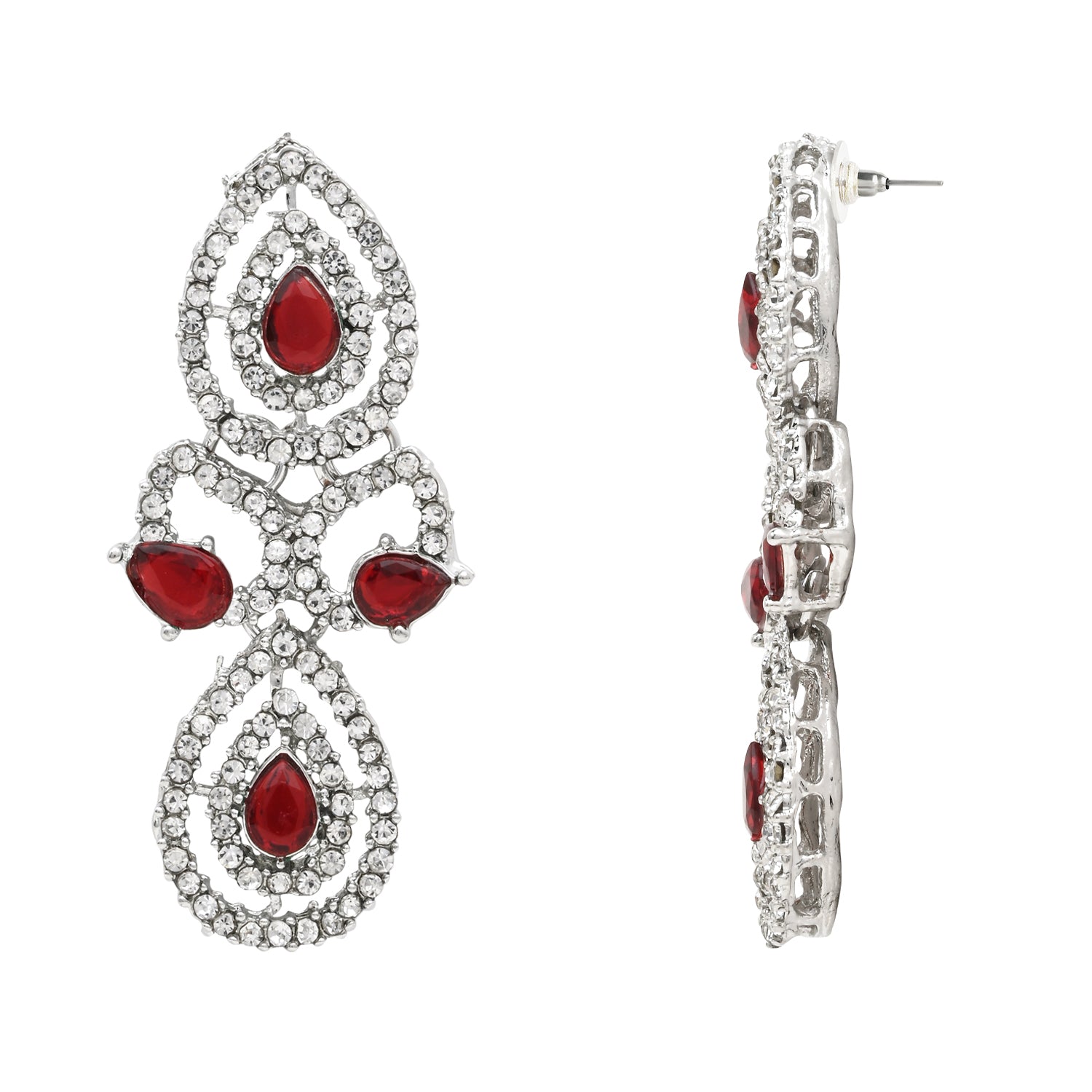 Avnaya Silver Maroon Necklace Set