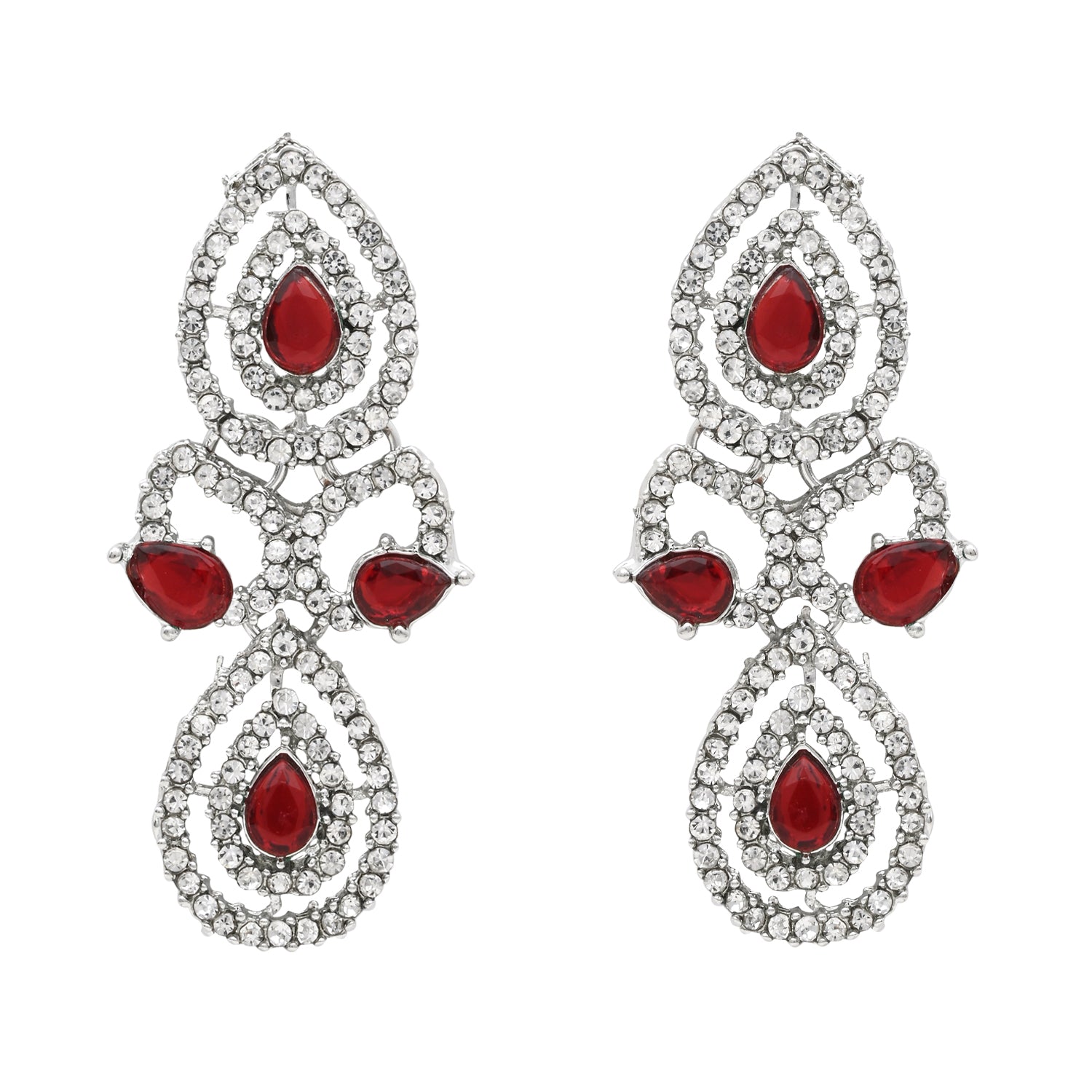Avnaya Silver Maroon Necklace Set