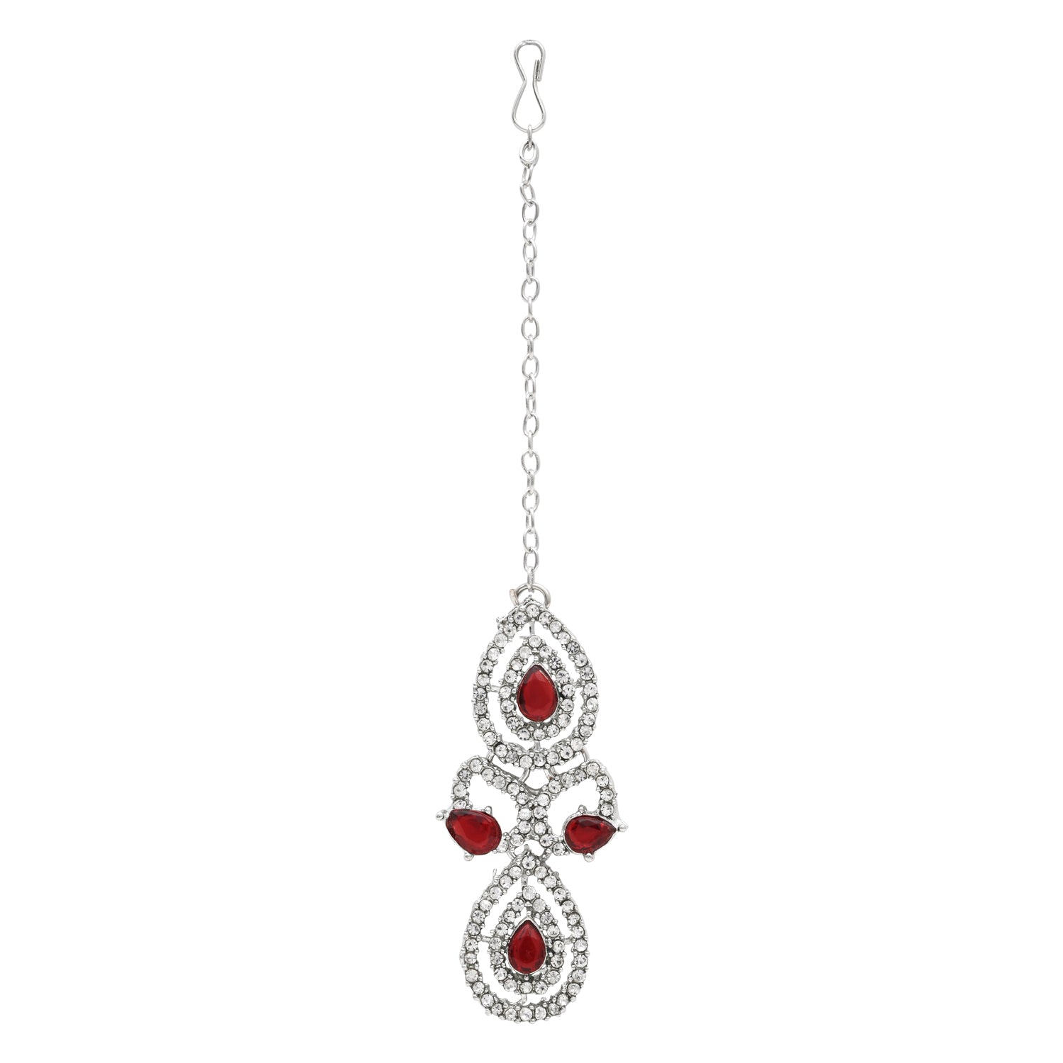 Avnaya Silver Maroon Necklace Set