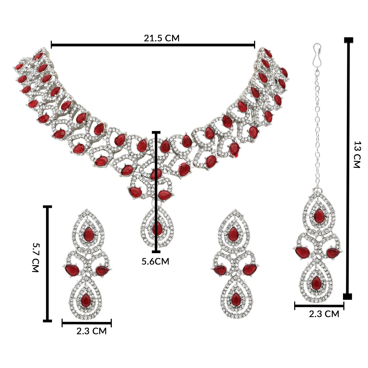 Avnaya Silver Maroon Necklace Set