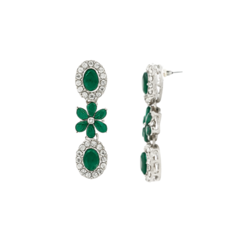 Rishwika Silver Green Necklace Set