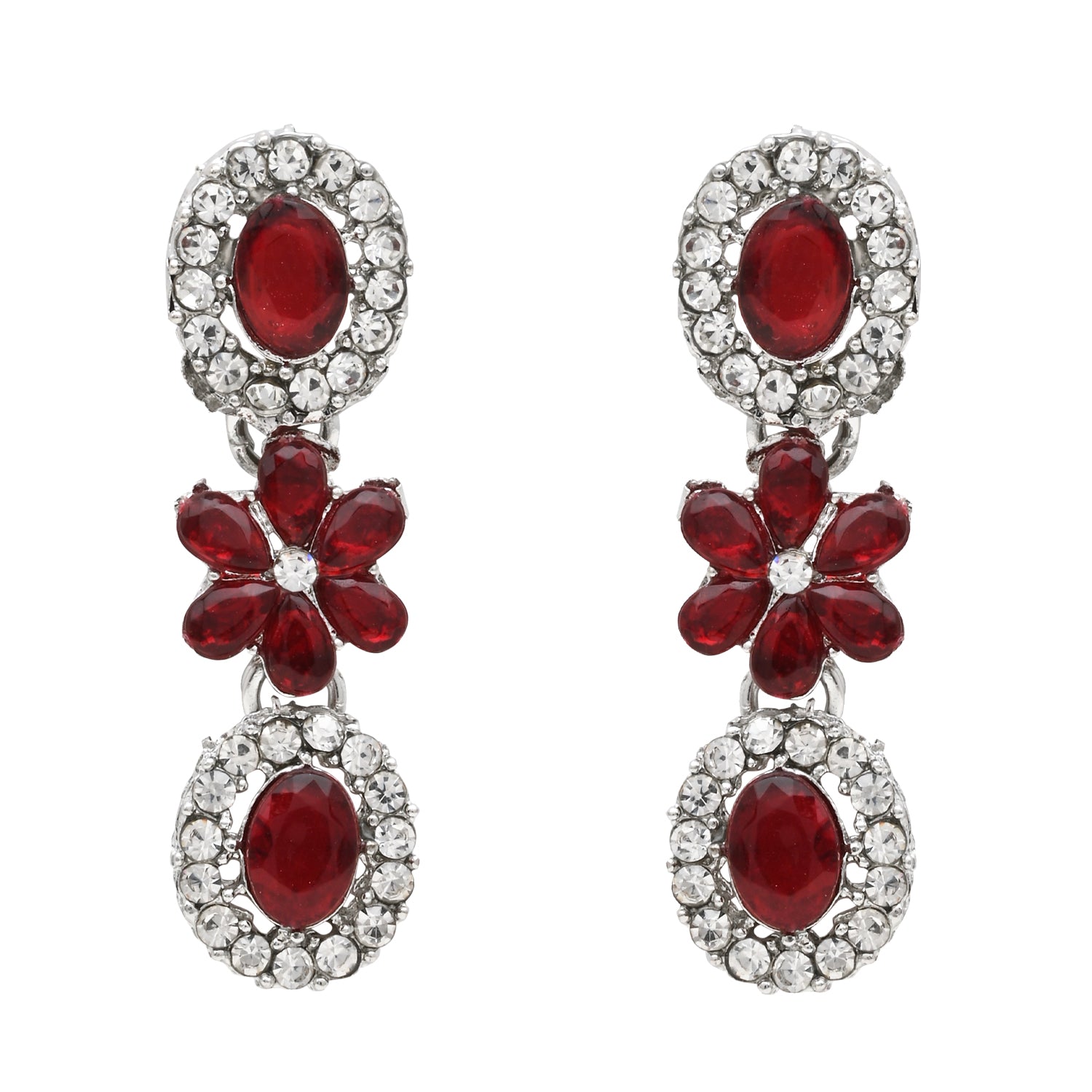 Rishwika Silver Maroon Necklace Set