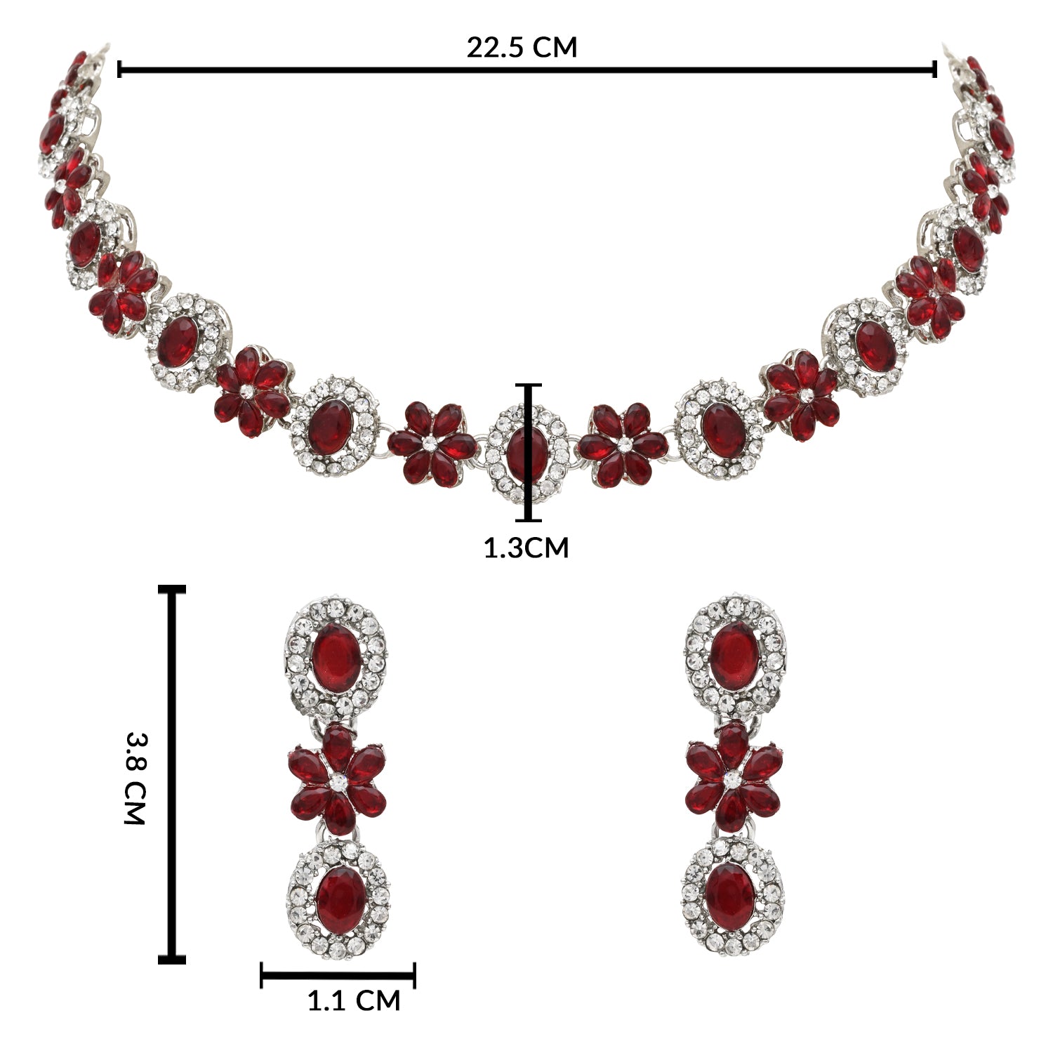 Rishwika Silver Maroon Necklace Set