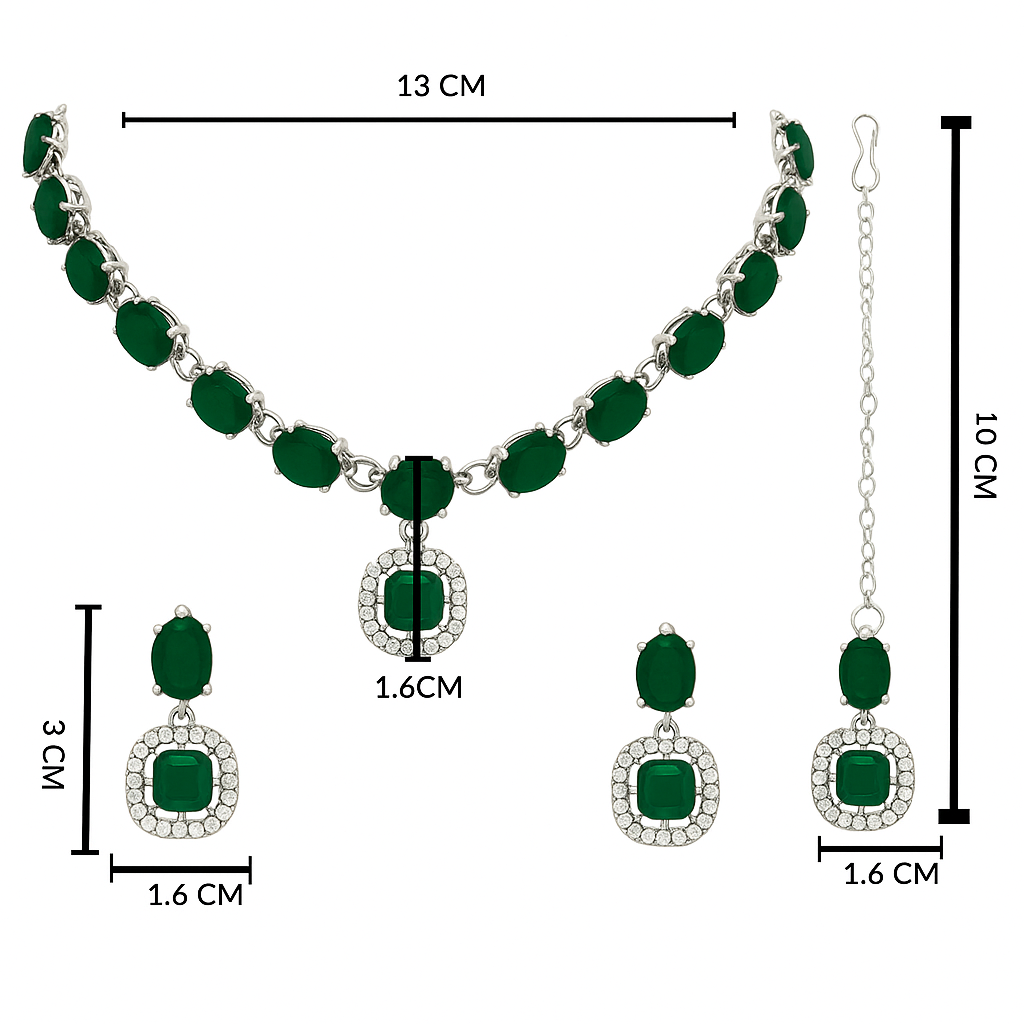 Sivanya Silver Green Necklace Set