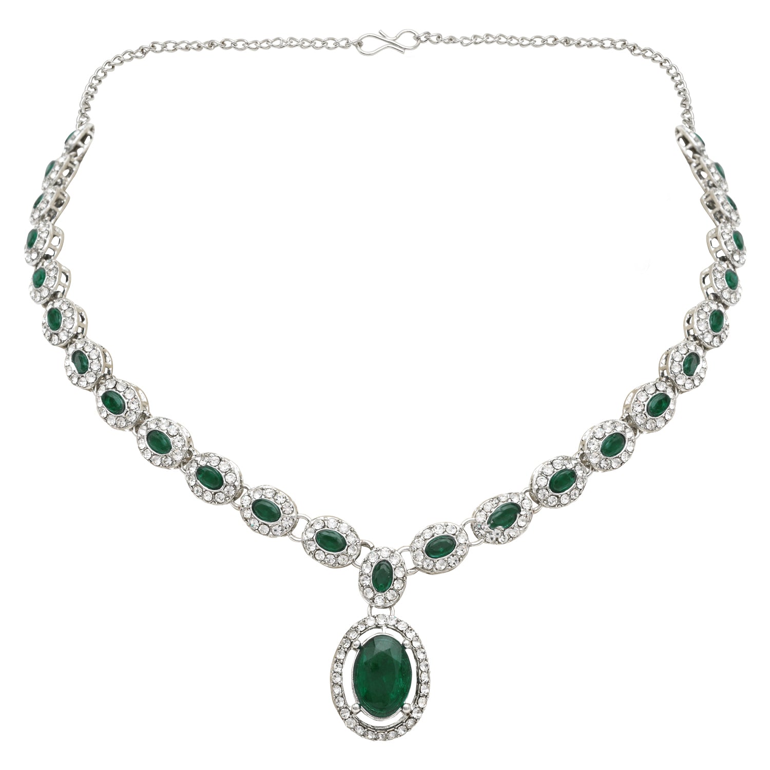 Zeyana Silver Green Necklace Set