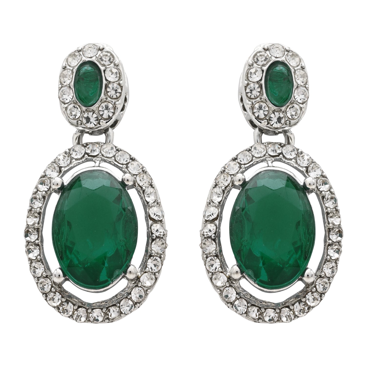 Zeyana Silver Green Necklace Set