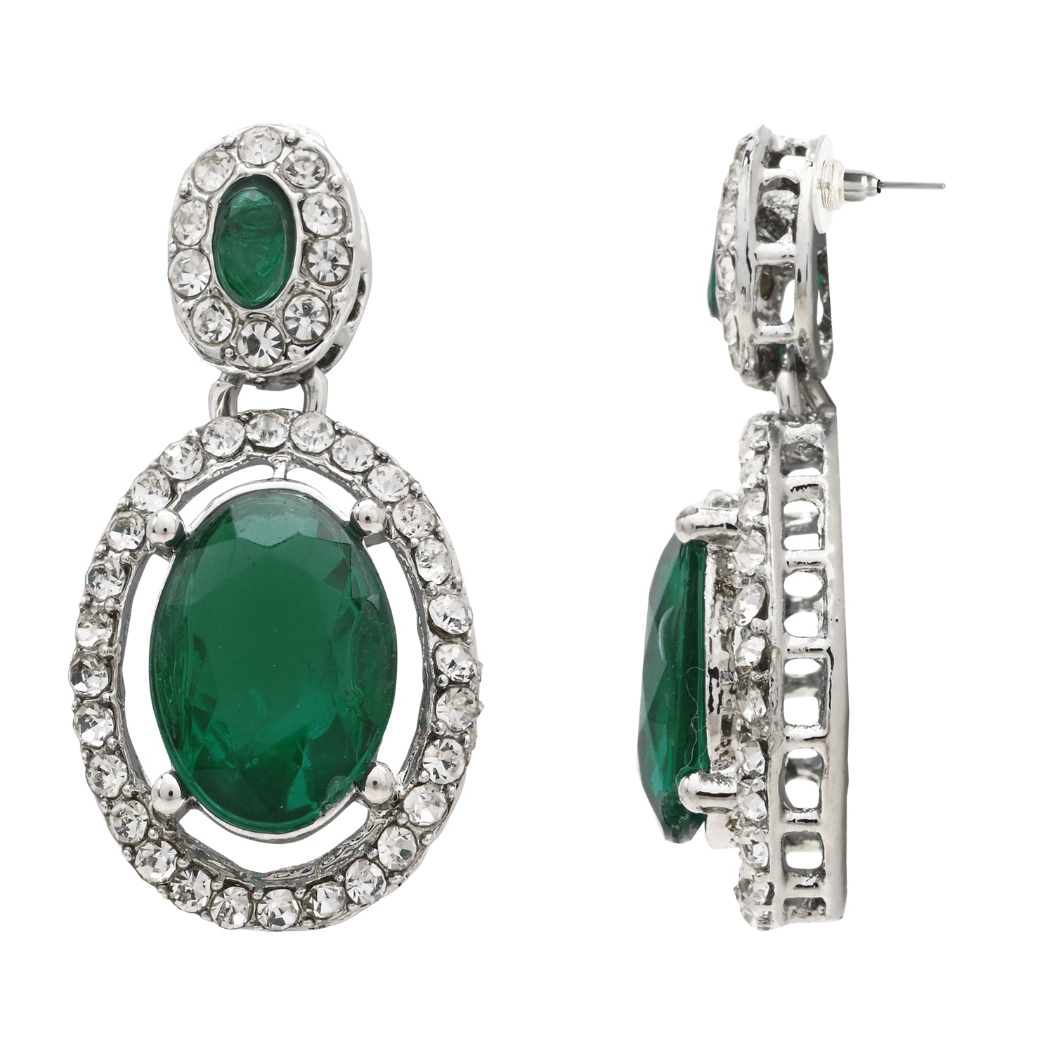 Zeyana Silver Green Necklace Set