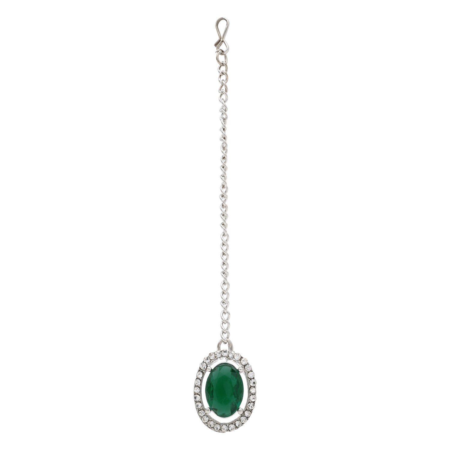 Zeyana Silver Green Necklace Set