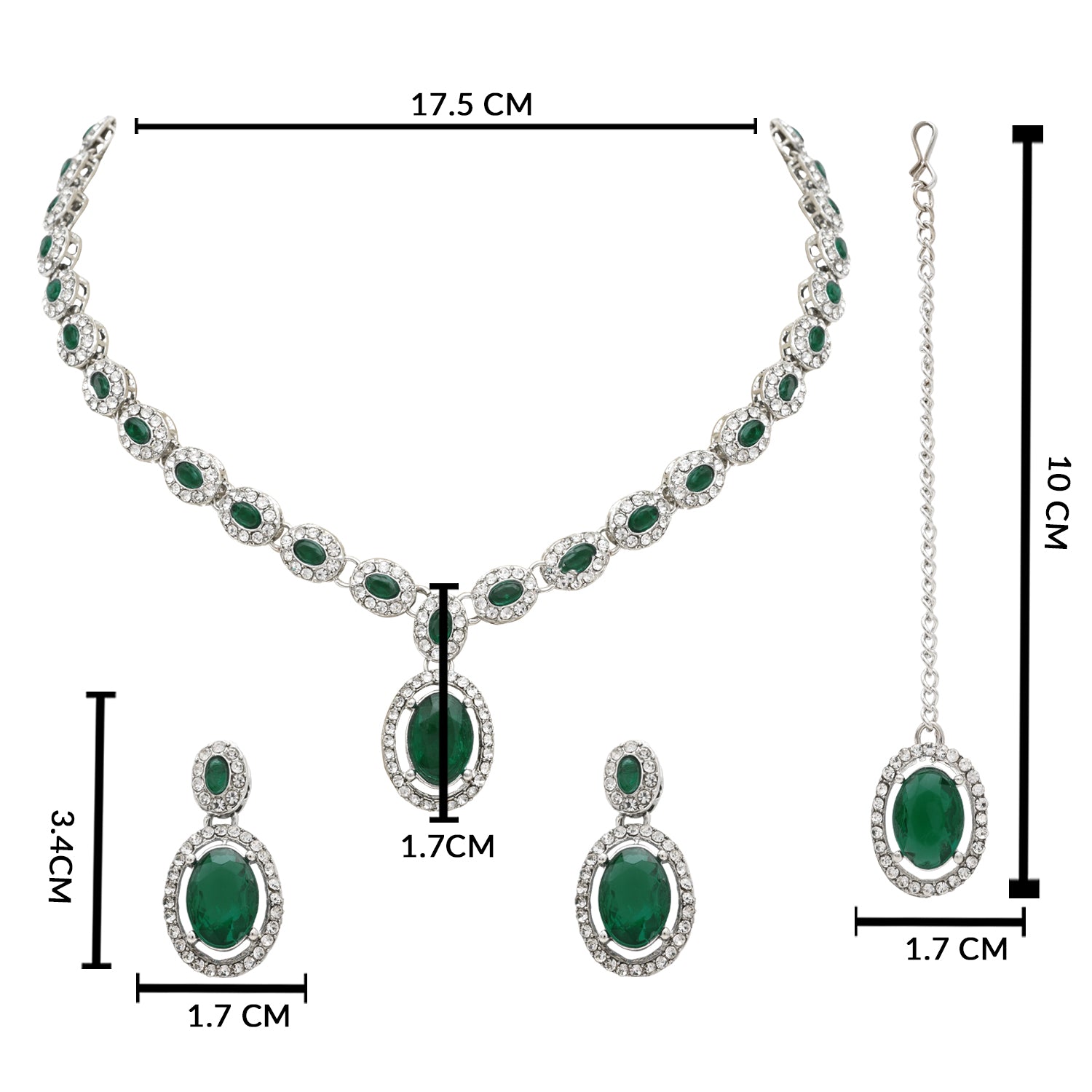 Zeyana Silver Green Necklace Set