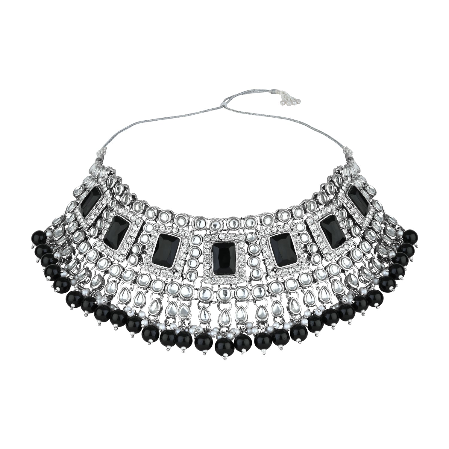 Anshika Silver Black Choker Set