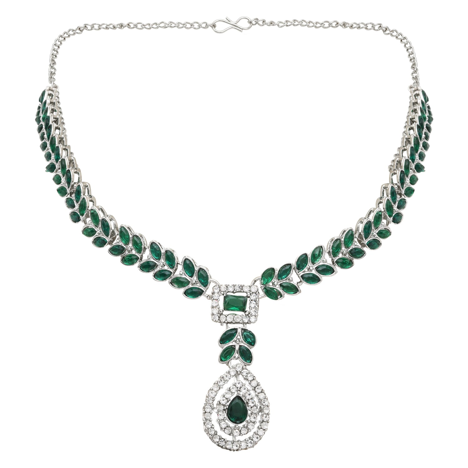 Kivisha Silver Green Necklace Set