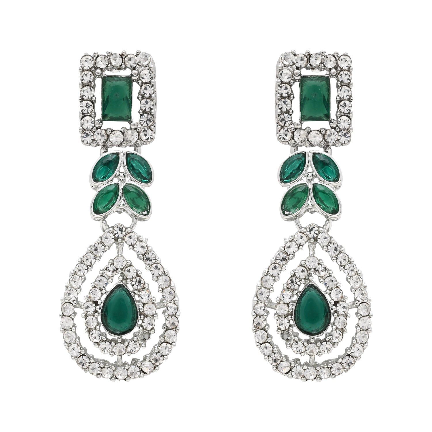 Kivisha Silver Green Necklace Set