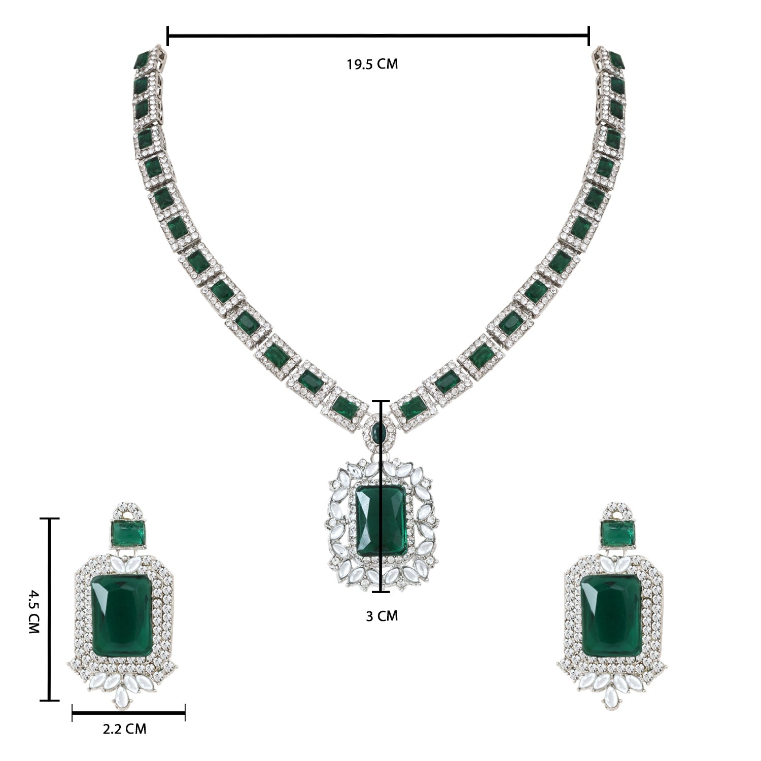 Vrinaya Silver Green Necklace Set