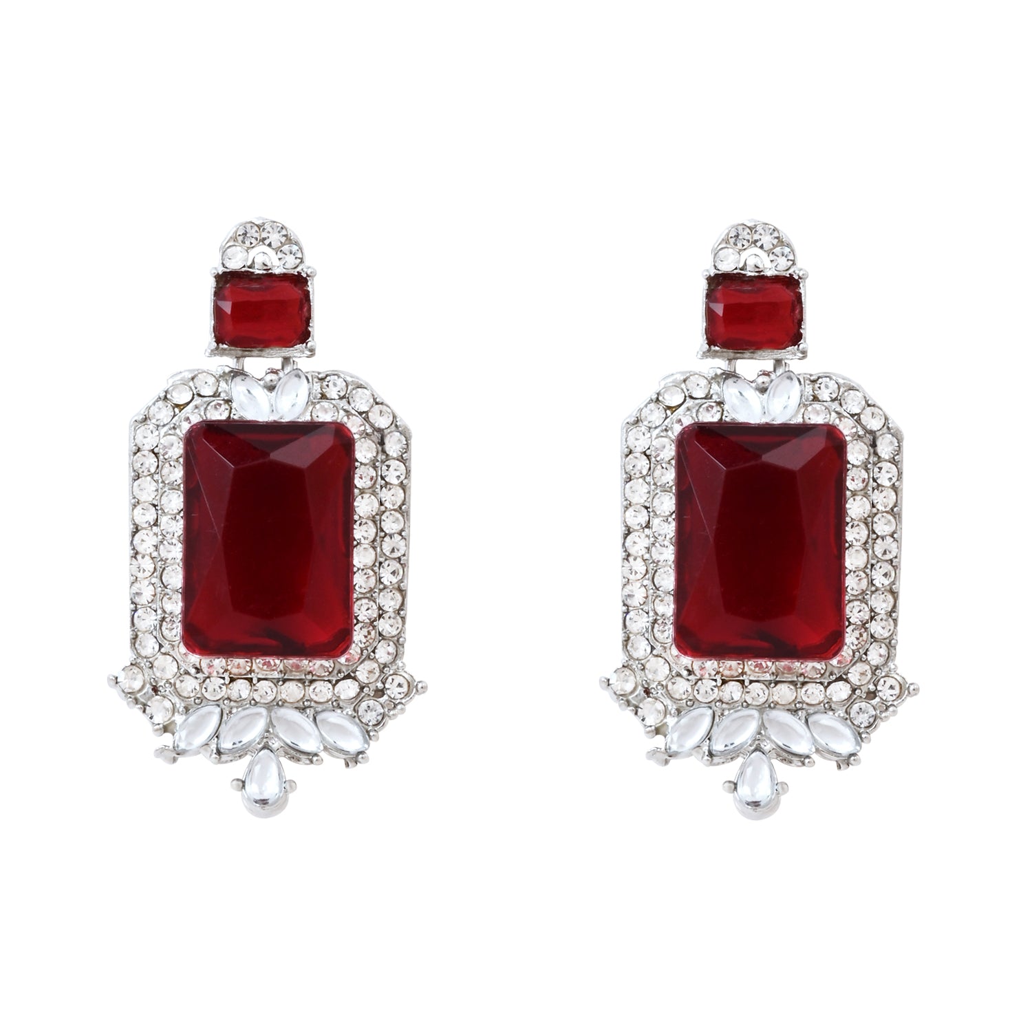 Vrinaya Silver Maroon Necklace Set
