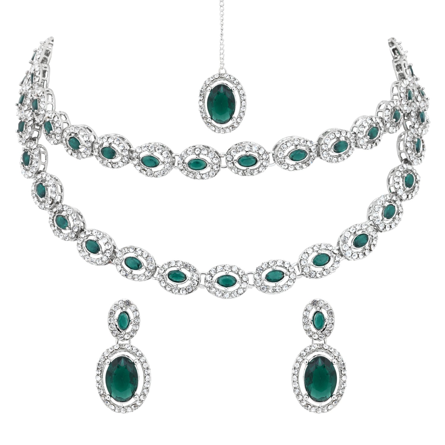 Ziyana Silver Green Necklace Set