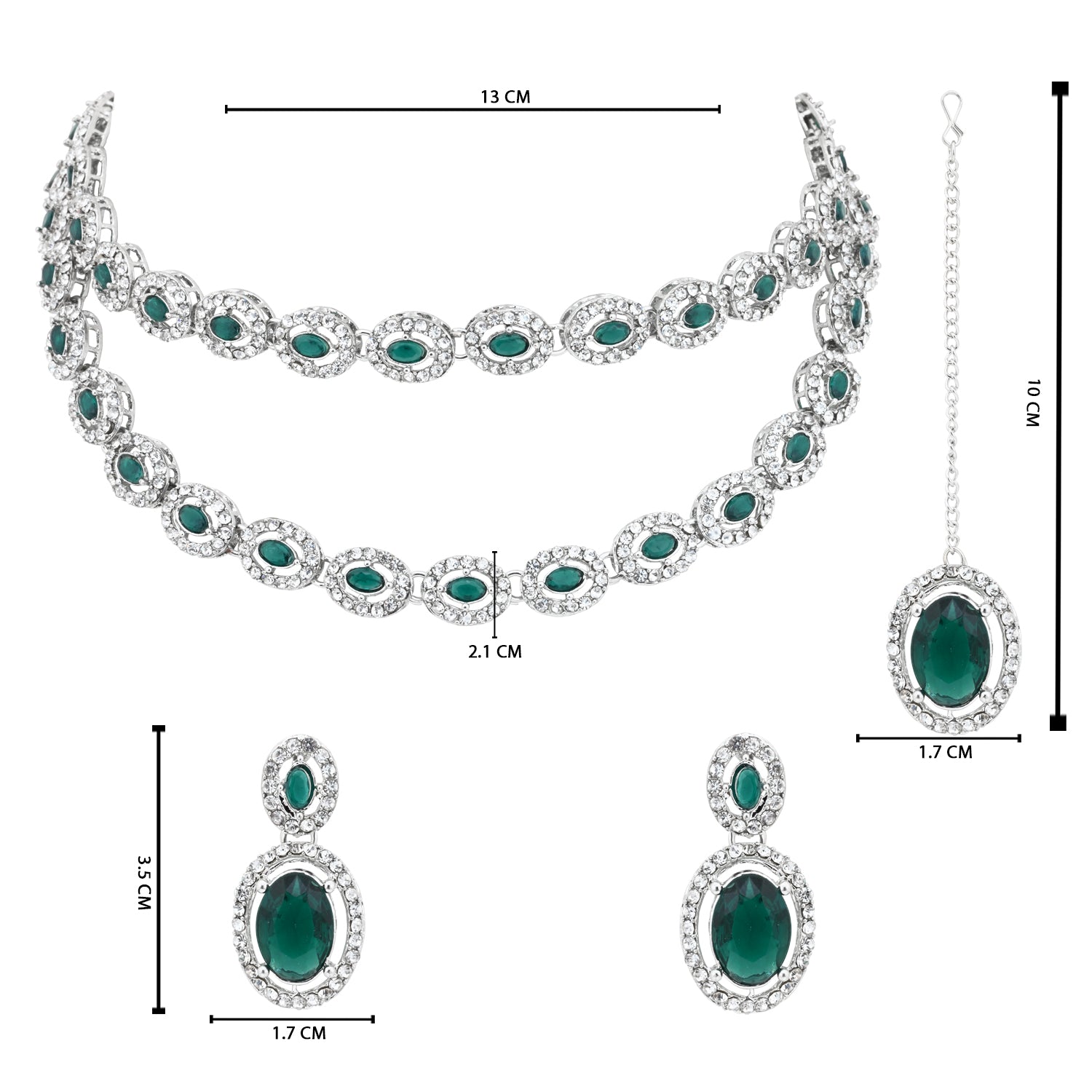 Ziyana Silver Green Necklace Set