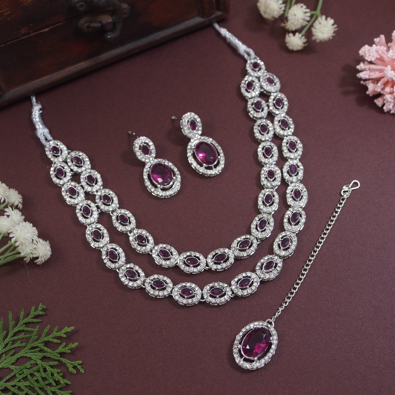 Ziyana Silver Wine Necklace Set