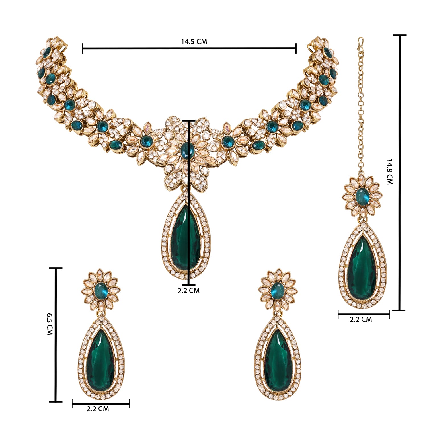 green temple necklace set, traditional green Indian jewelry, antique gold and green ethnic necklace