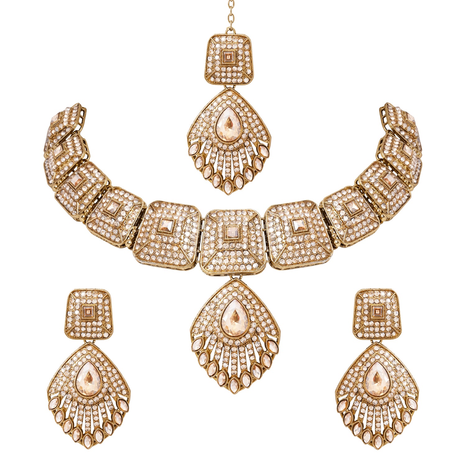 Qiyara - Gold Plated Antique Temple Necklace Set