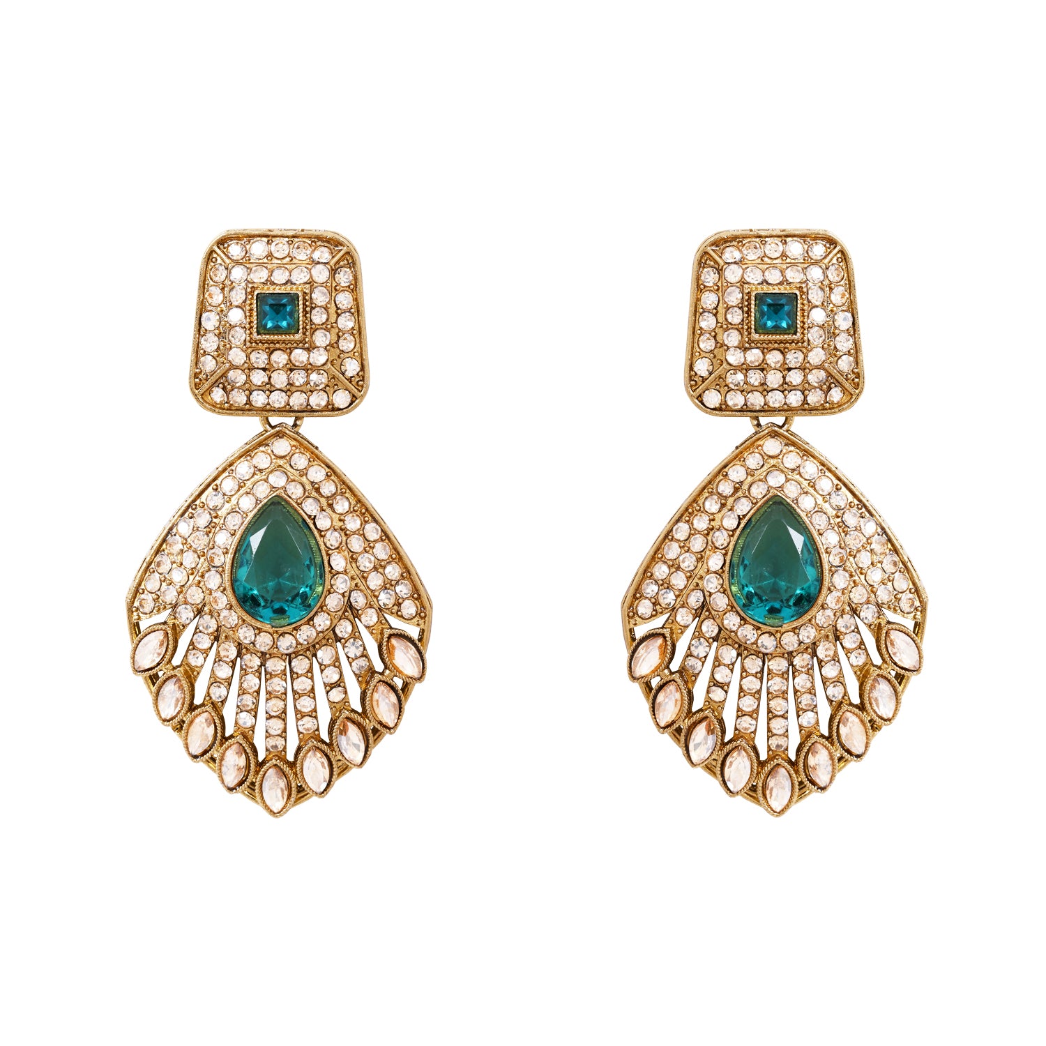 Qiyara - Pure Green Antique Temple Necklace Set