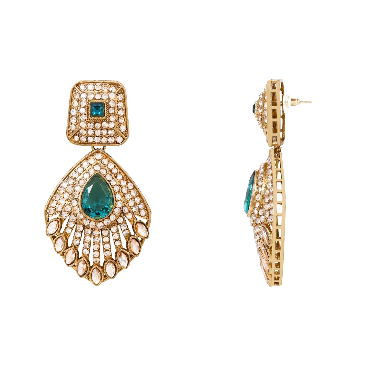 Qiyara - Pure Green Antique Temple Necklace Set