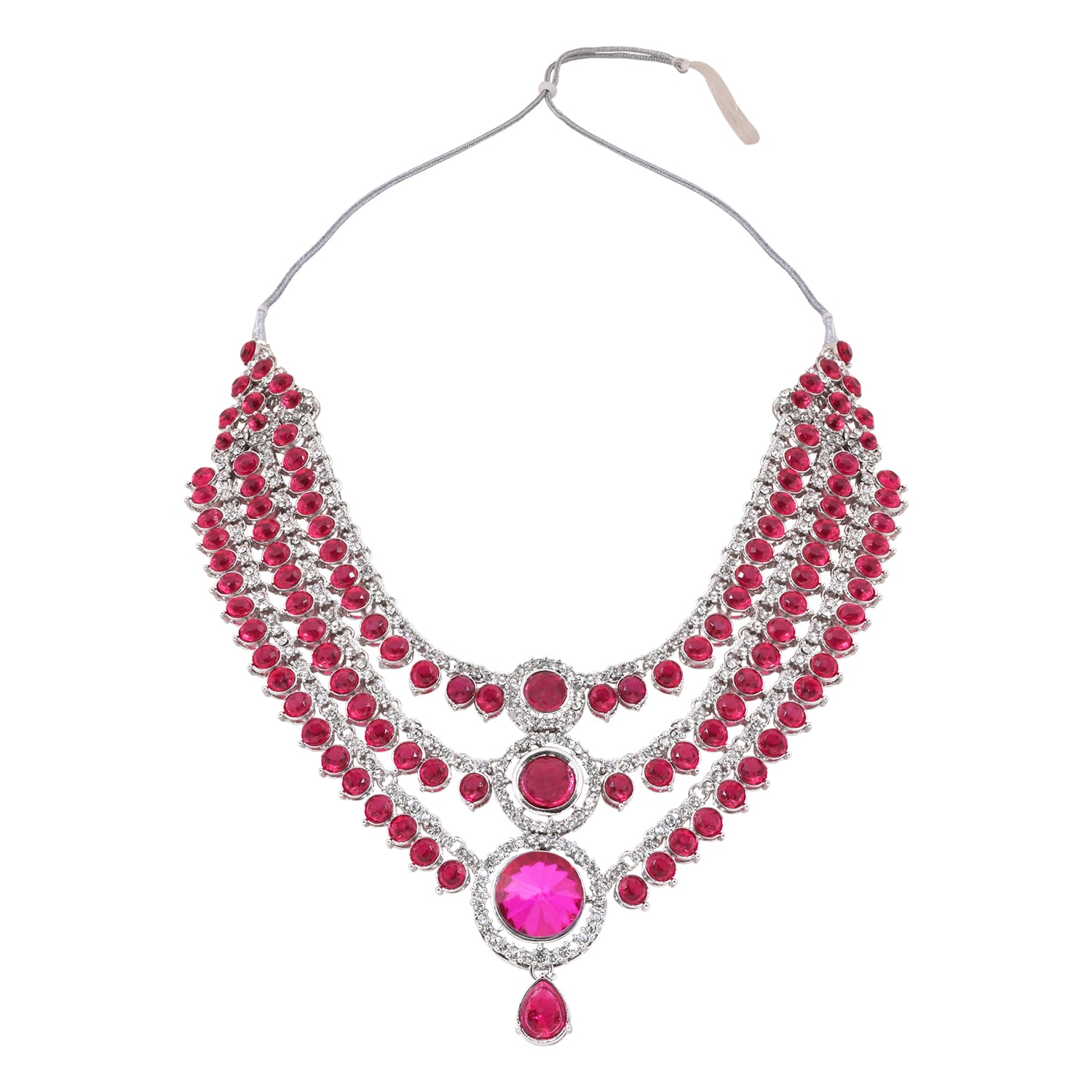 Lipsa - Emerald PinK Silver Plated Necklace Set