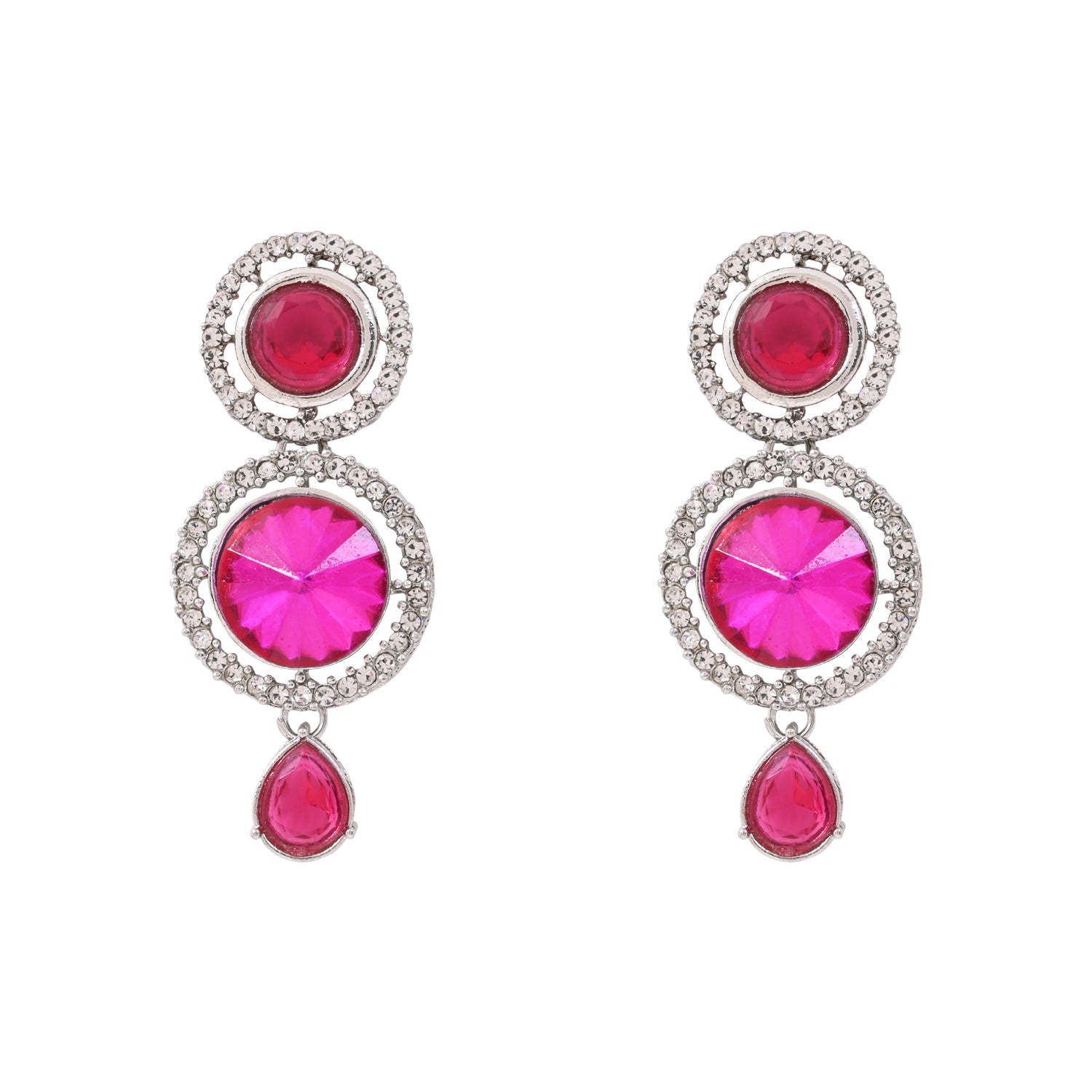 Lipsa - Emerald PinK Silver Plated Necklace Set