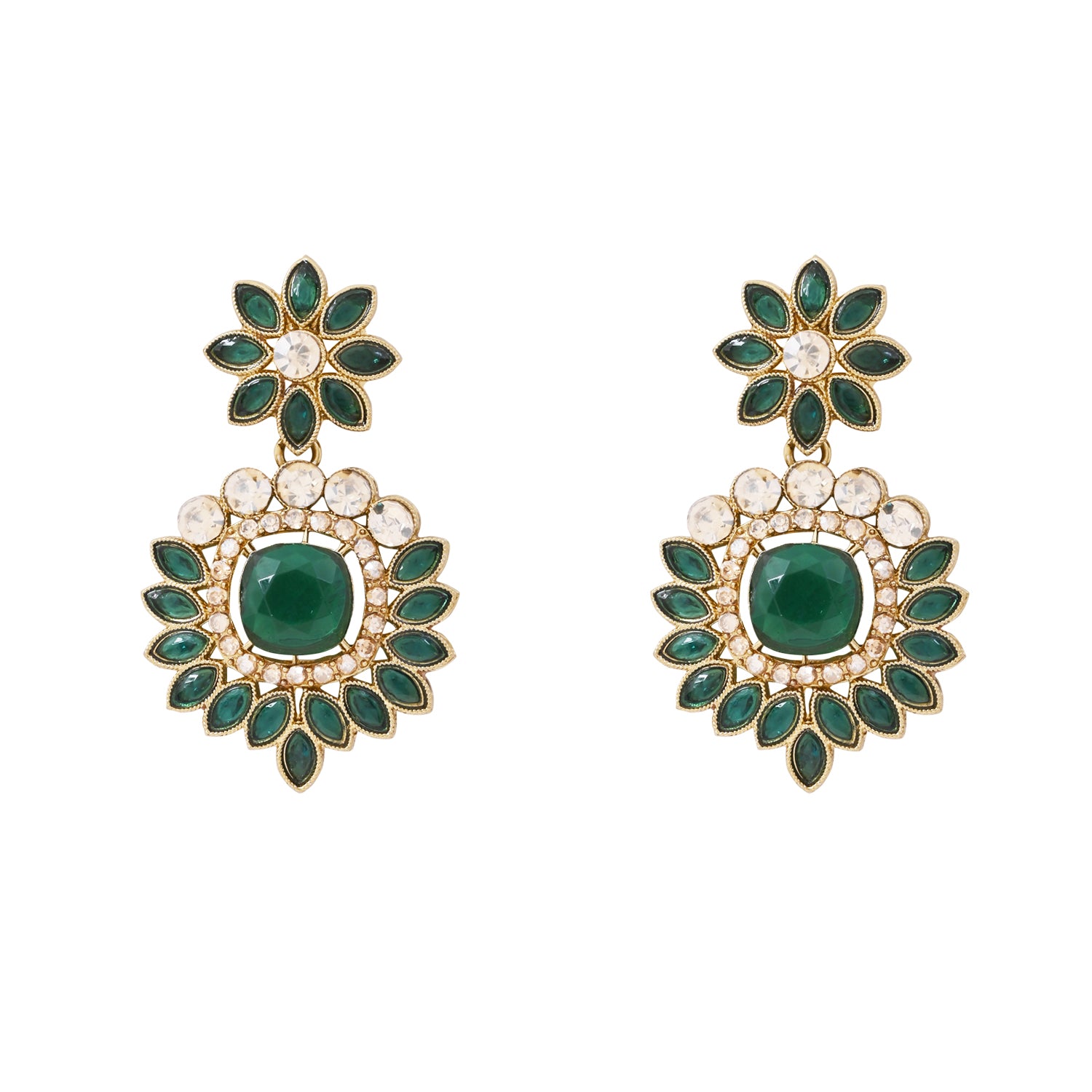 Ashvika - Emerald Green Gold Plated Dual Layer Necklace Set