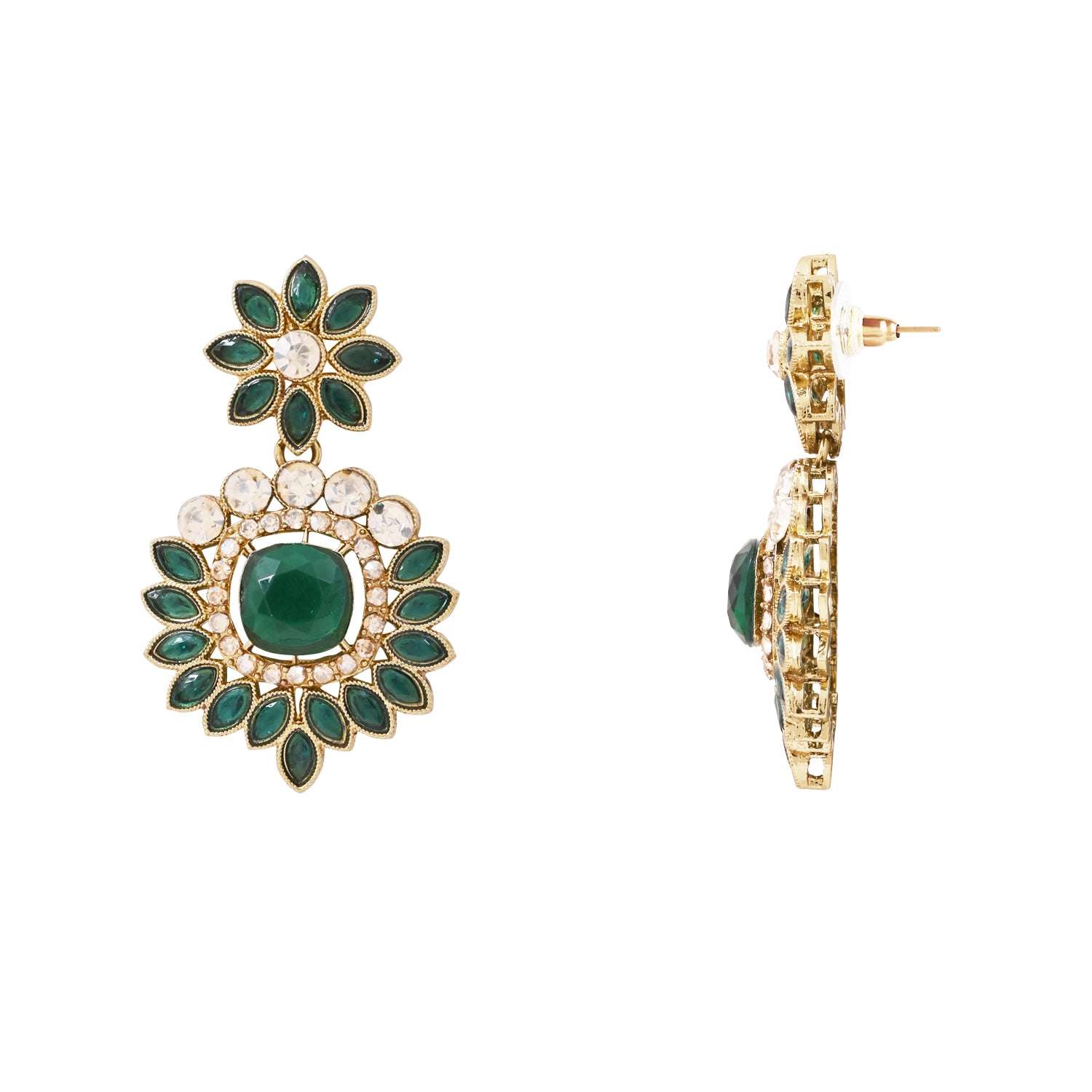 Ashvika - Emerald Green Gold Plated Dual Layer Necklace Set