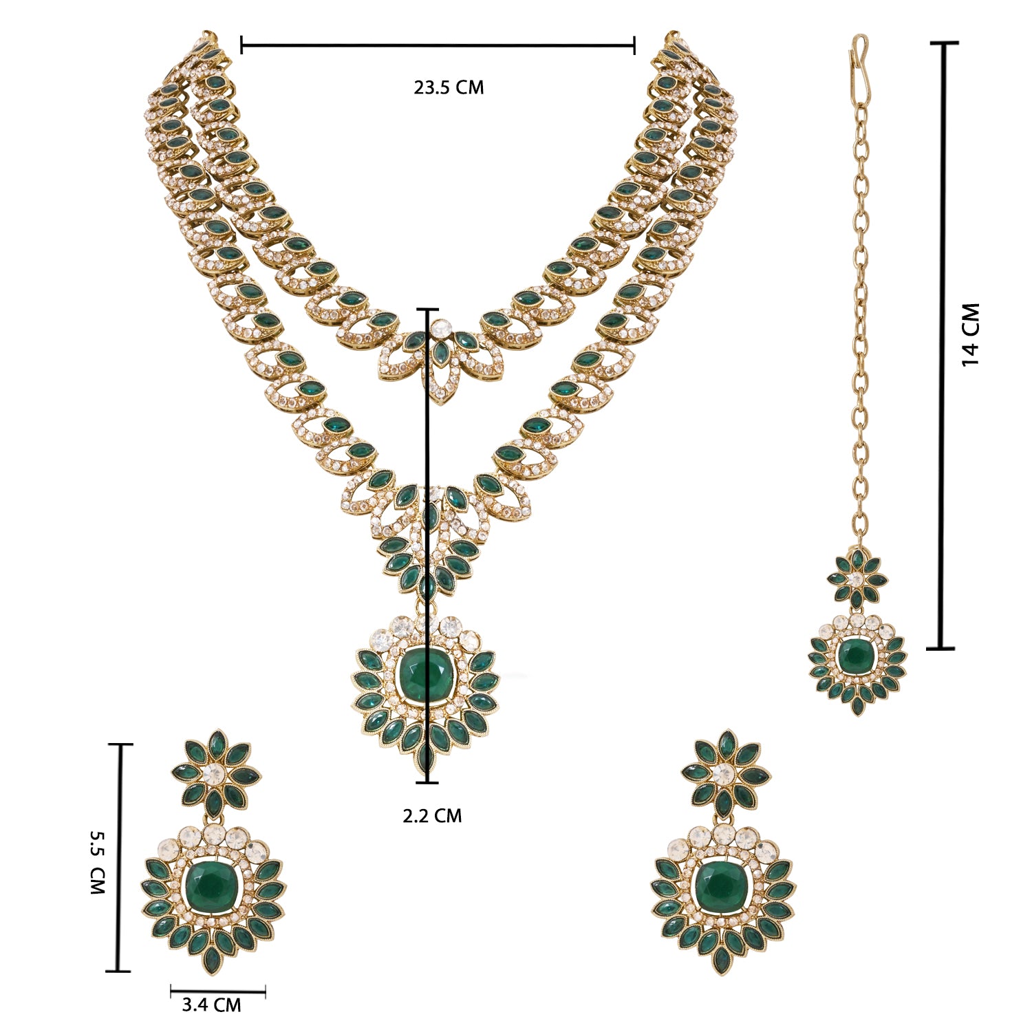 Ashvika - Emerald Green Gold Plated Dual Layer Necklace Set
