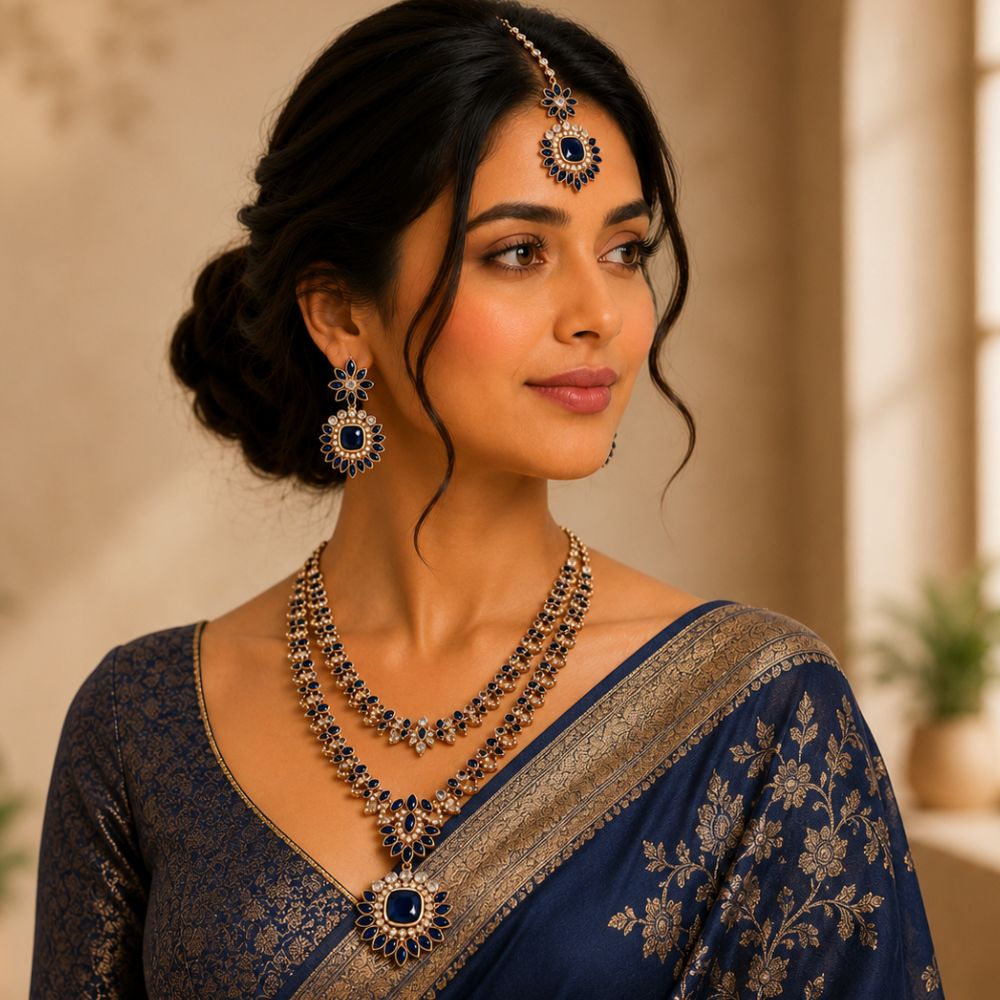 Ashvika -Montana colour Dual Layer Necklace Set