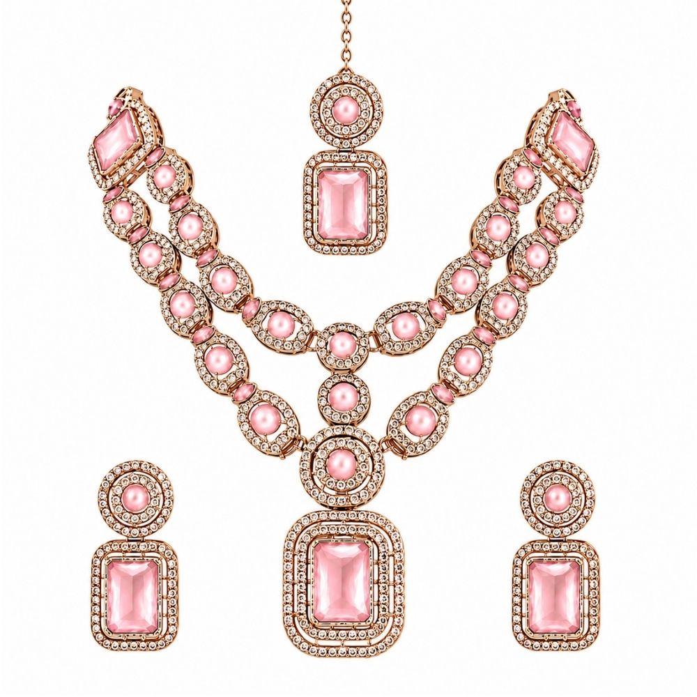 Divyani - Pink Kundan Statement Necklace Set