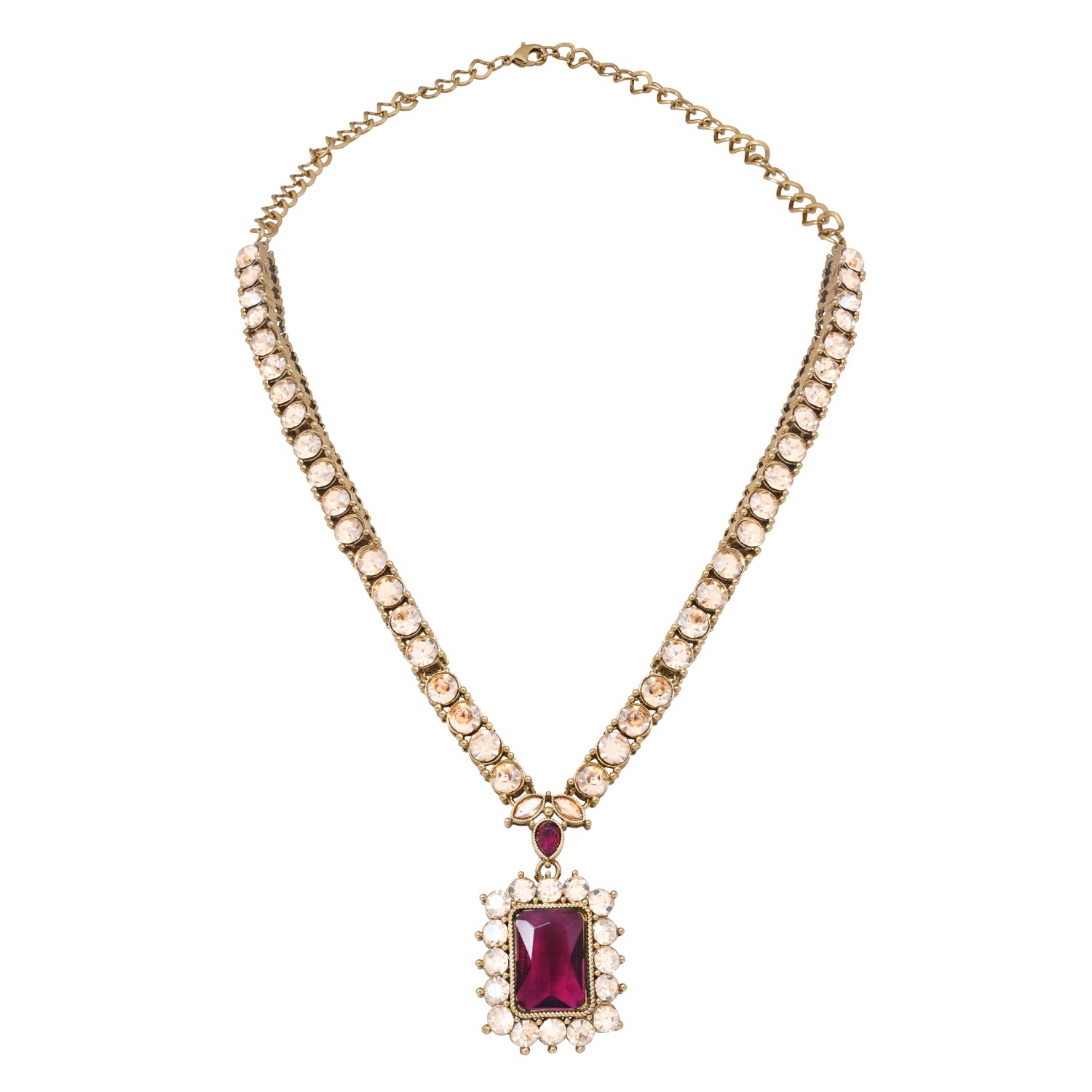 Dyuthi - Wine Teal Stone Classic Bridal Necklace Set