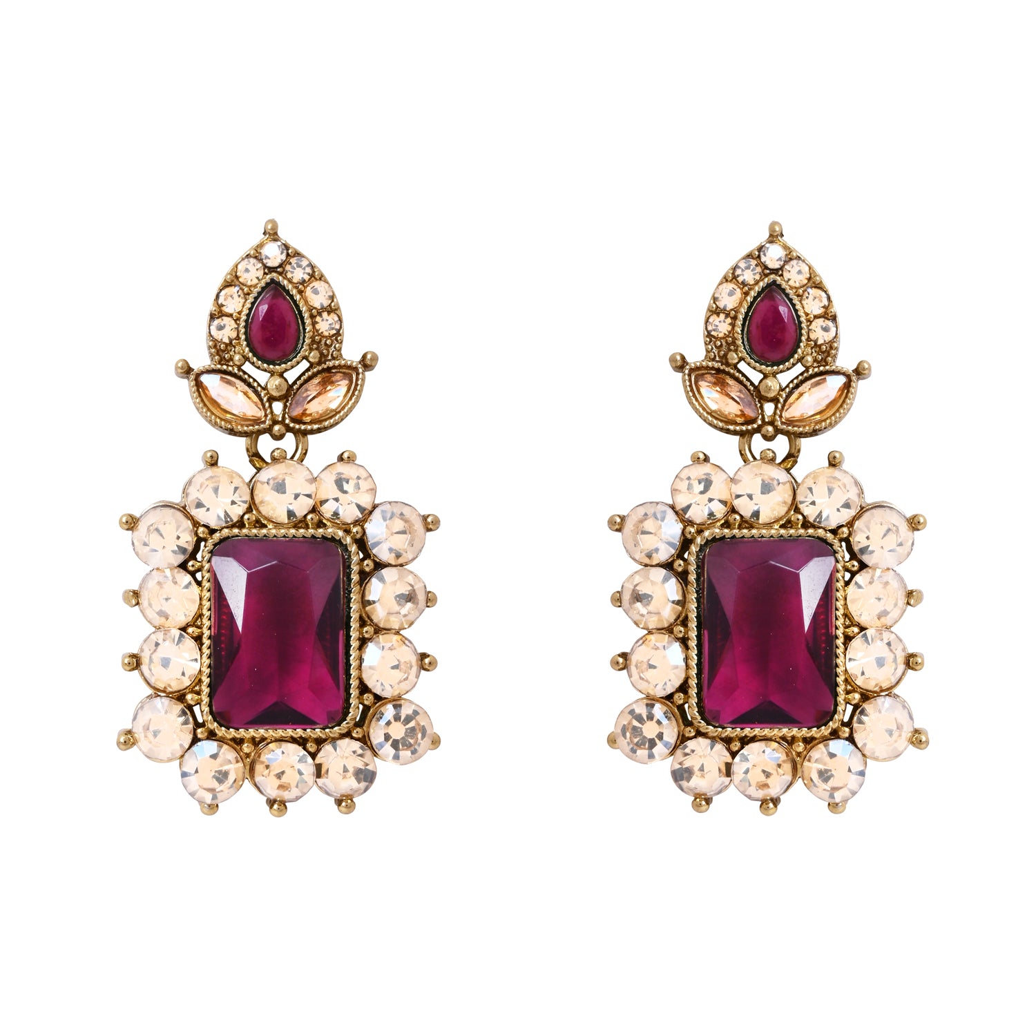 Dyuthi - Wine Teal Stone Classic Bridal Necklace Set