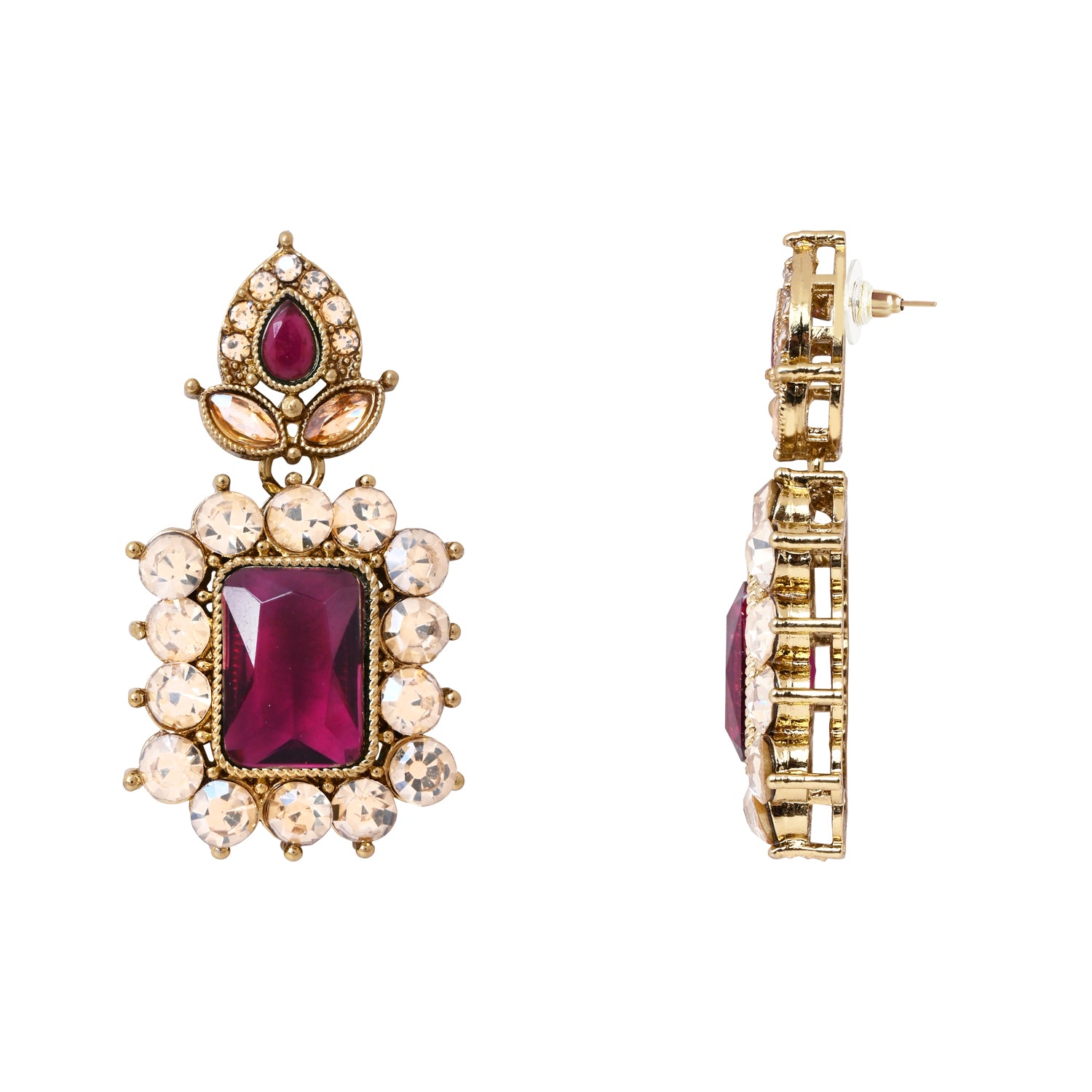 Dyuthi - Wine Teal Stone Classic Bridal Necklace Set