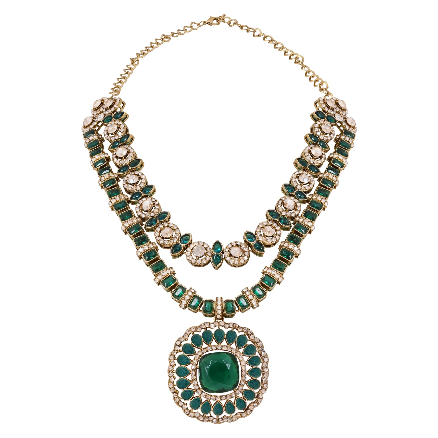 Ishira - Green Square Necklace Set