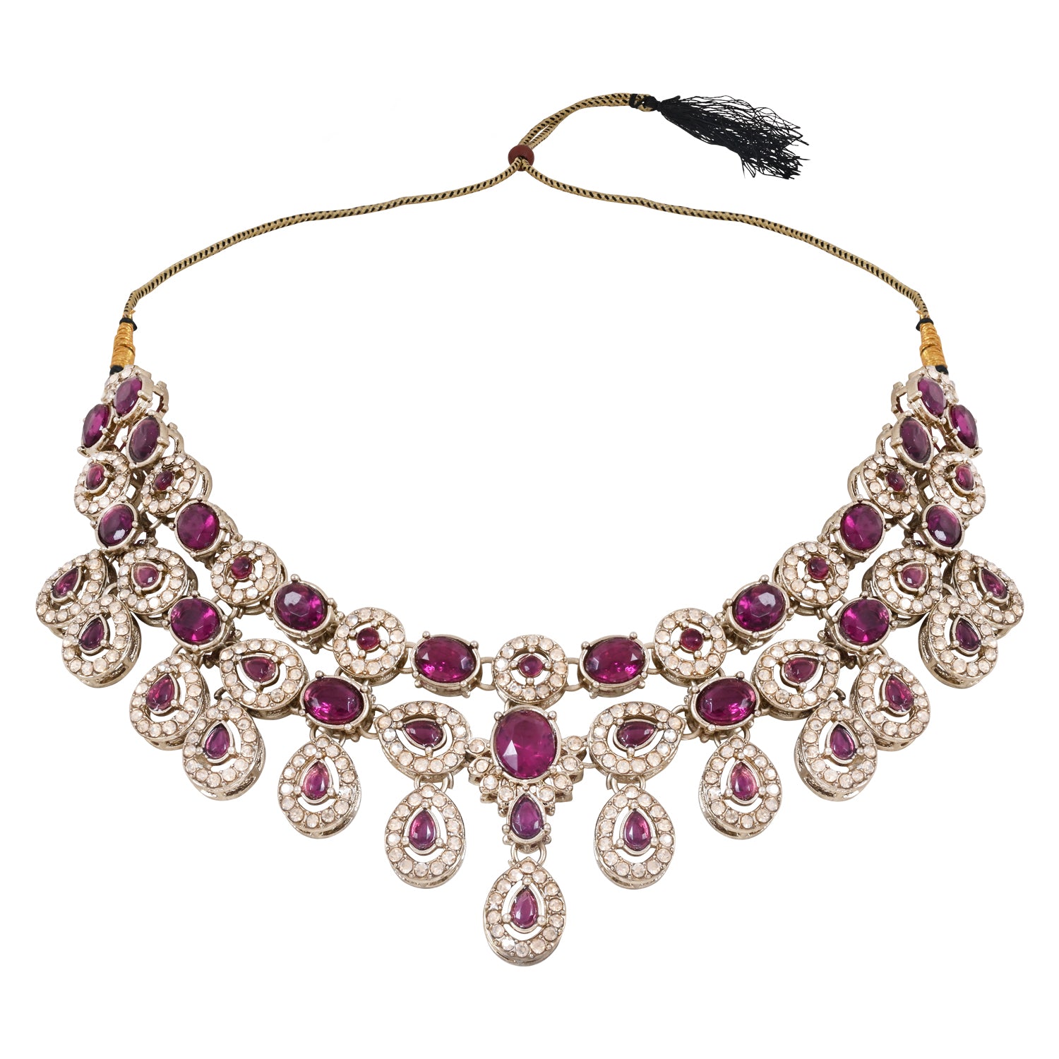 Nayesha - Vintage Wine Kundan Bridal Necklace Set