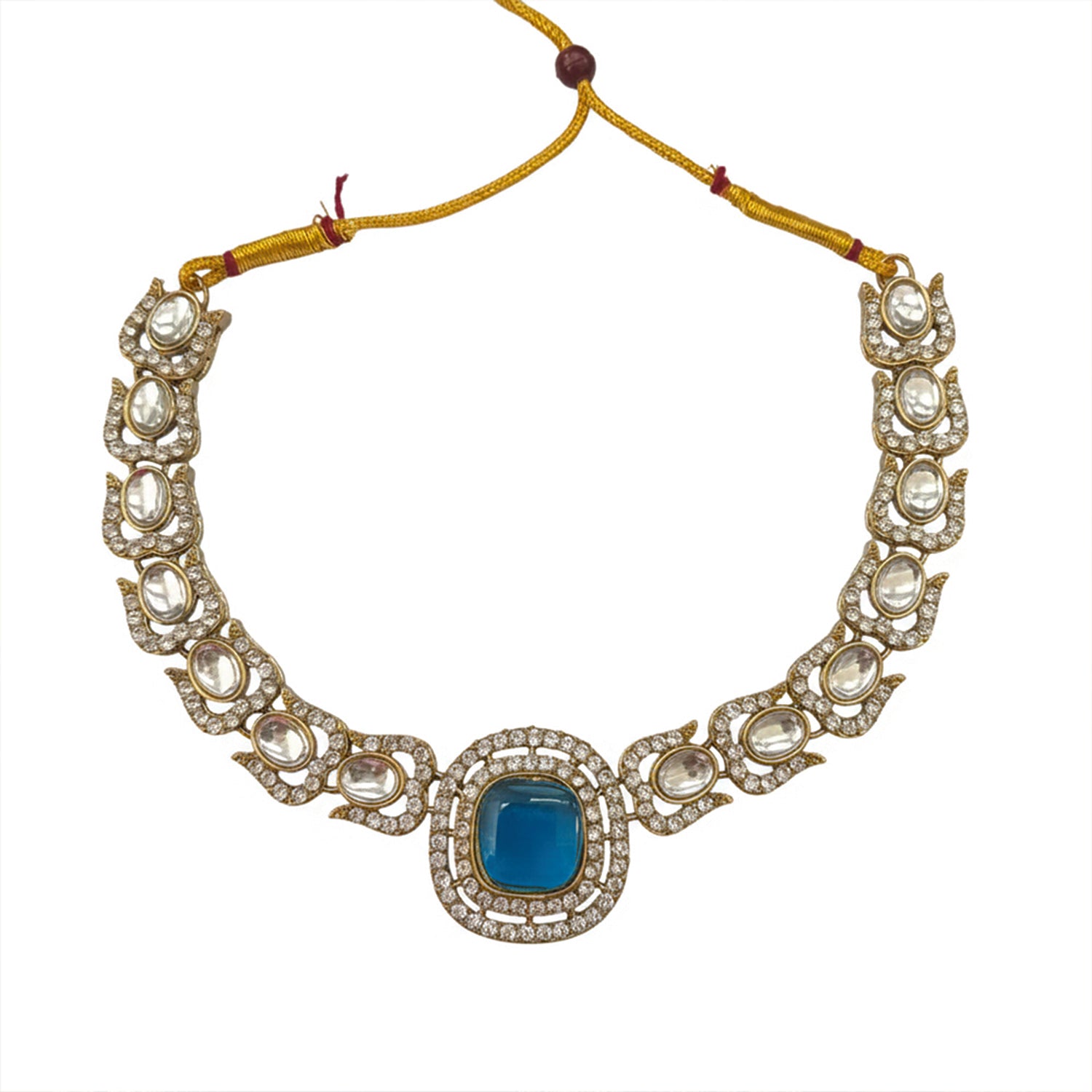 Rosalind-Montana Kundan-Style Gold-Tone Necklace Set with Maang Tikka