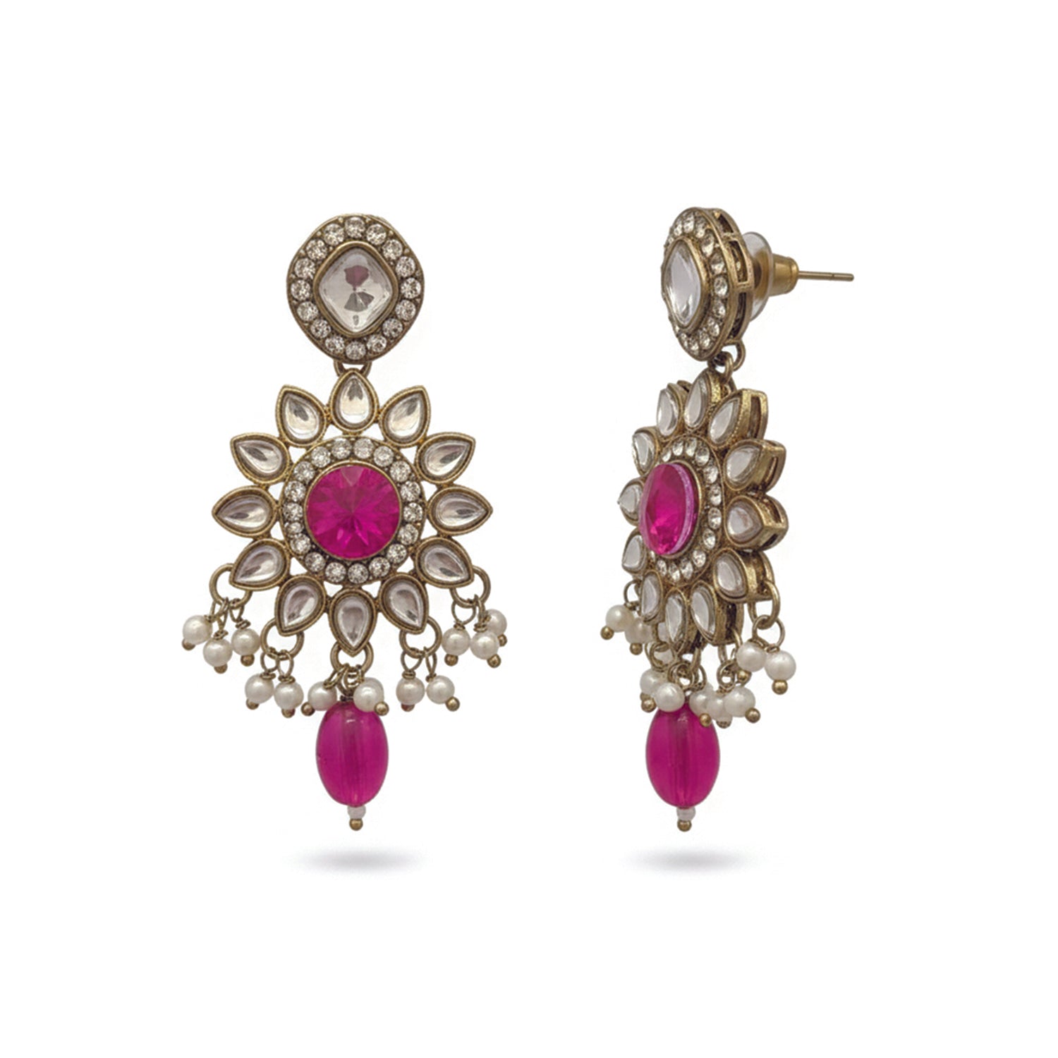 Maya- Traditional Dark Pink & Crystal Halo Necklace Set with Maang Tikka