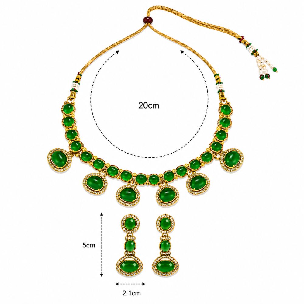 Aarvi - Emerald Kundan Inspired Stone Necklace Set with Earrings