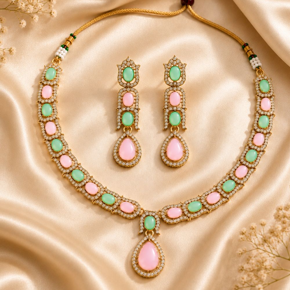 Kyara - Multicolor Kundan Stone Necklace Set with Earrings