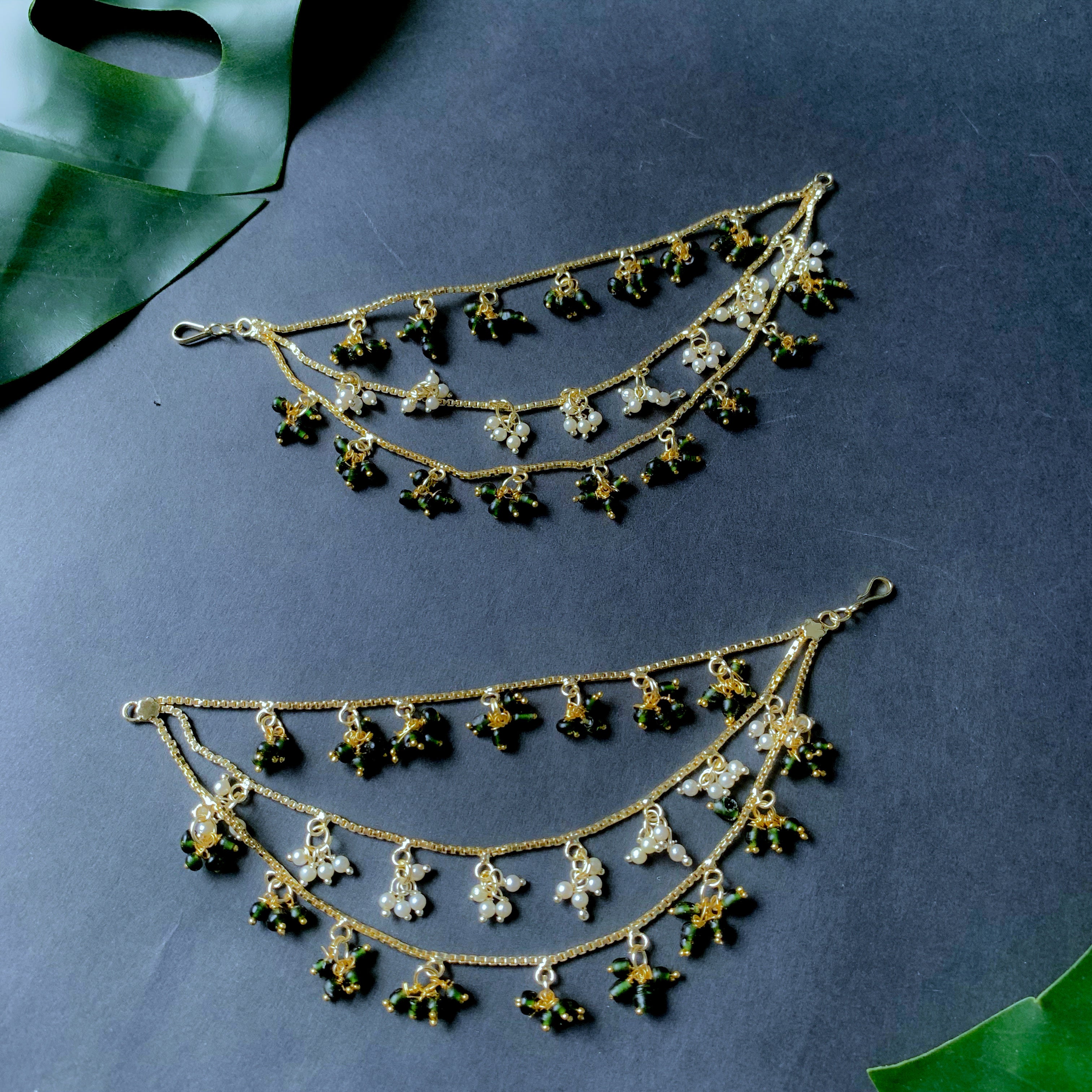 Kaveri Green Hair Chain Earrings