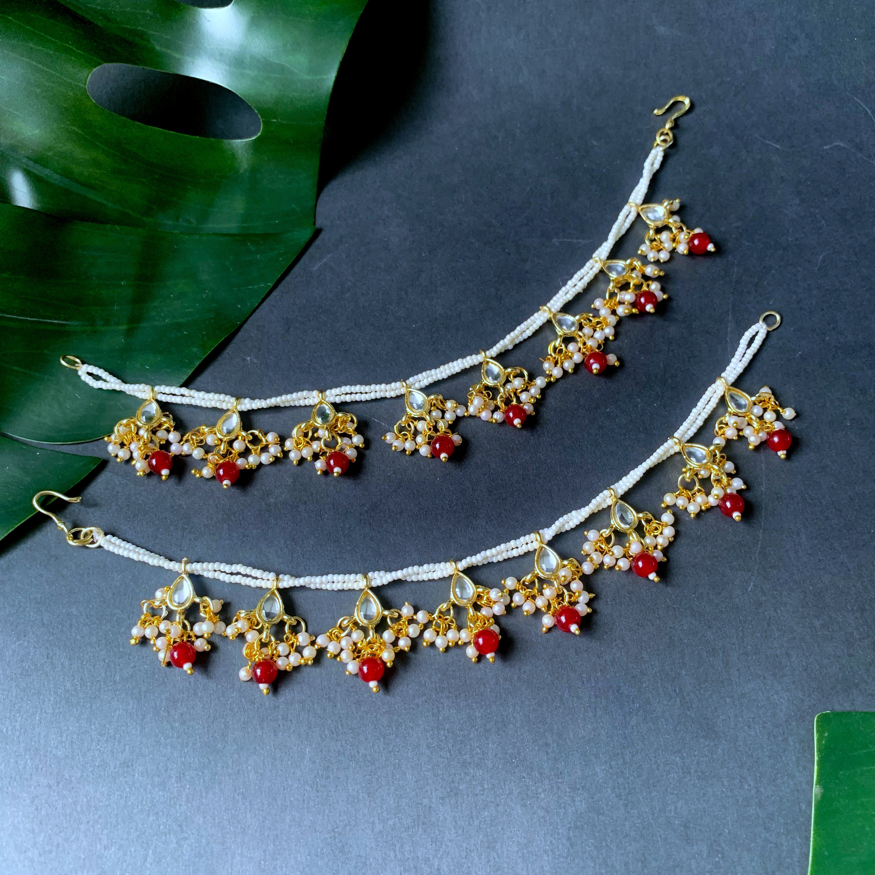 Prakruti Maroon Pearl Hair Chain