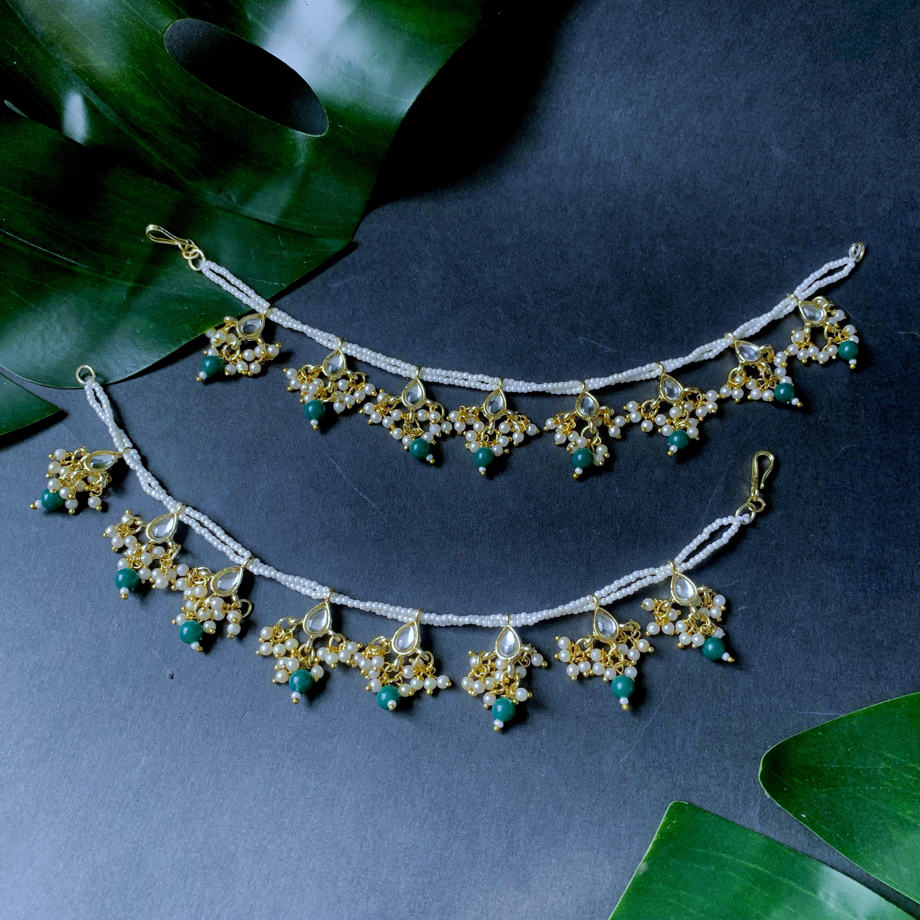 Prakruti Green Pearl Hair Chain