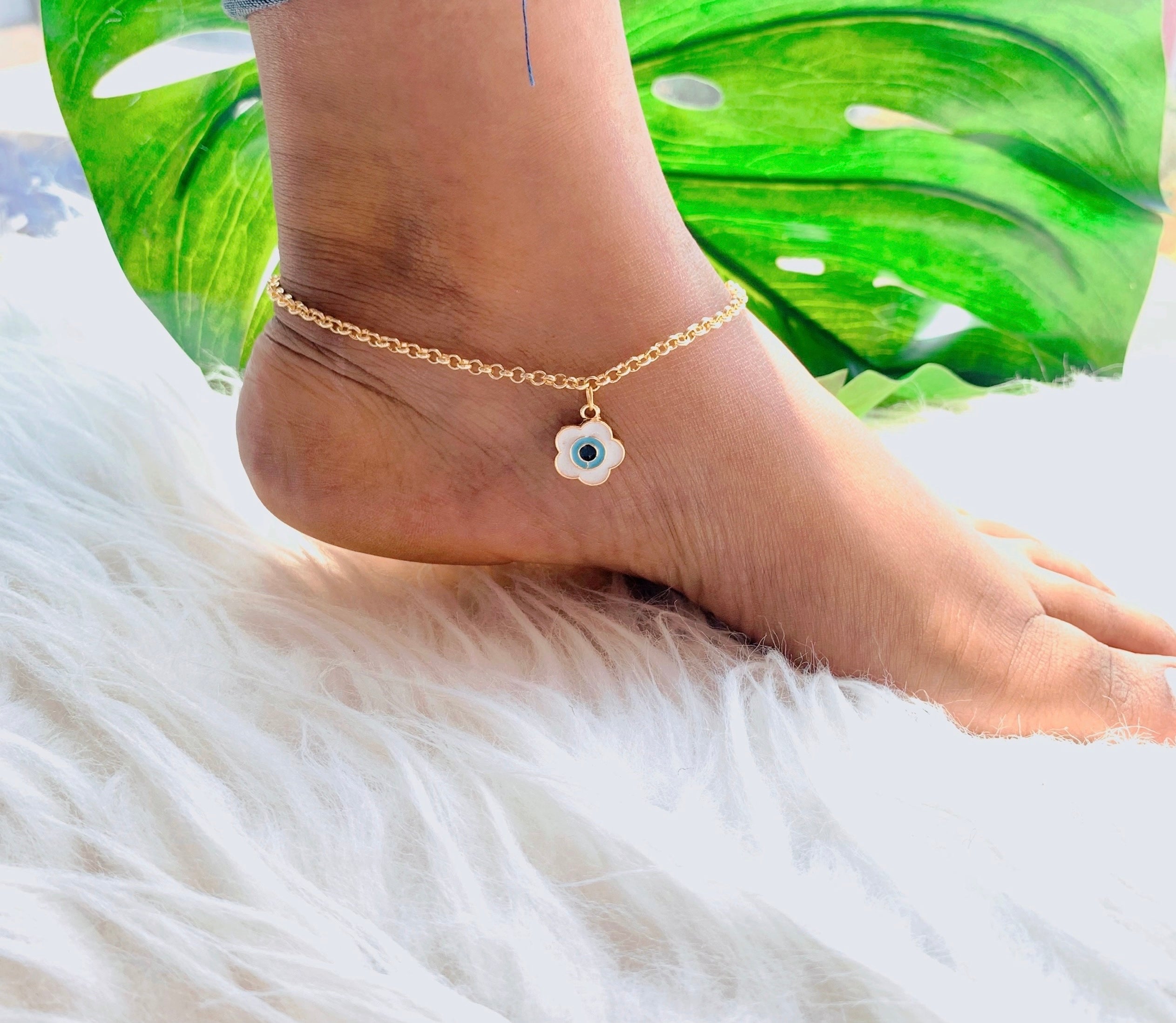 Floral Evil Eye Anklet