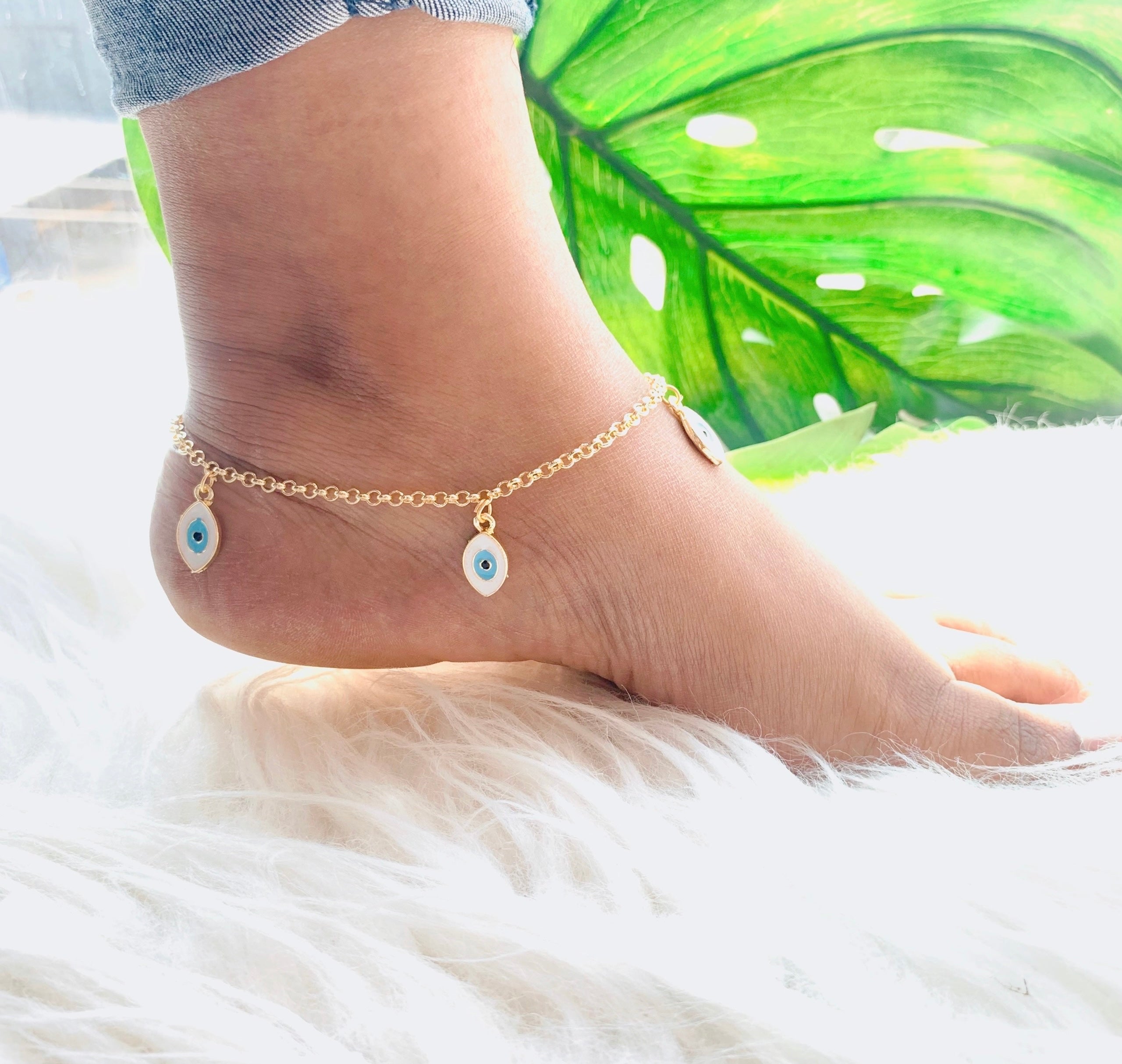 Sterling Evil Eye Anklet