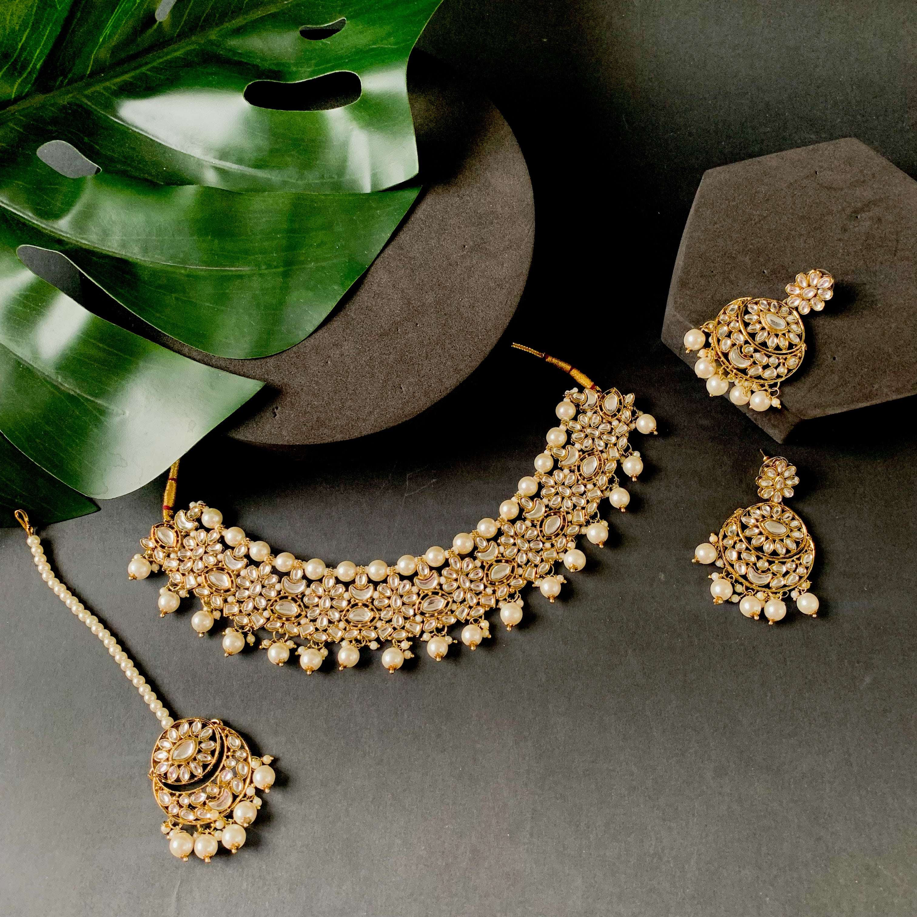 Kajal White Choker Set