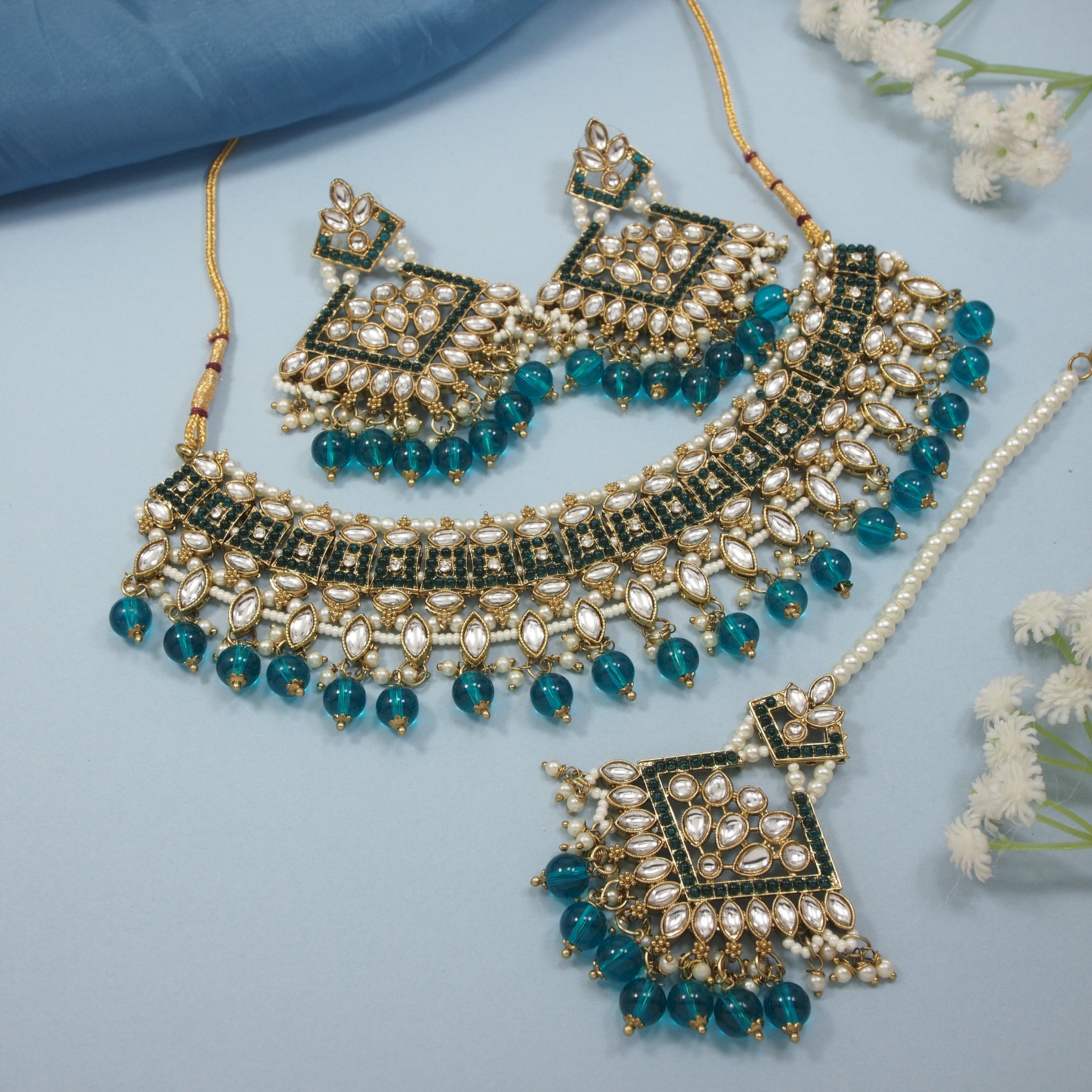Reesha Peacock Green Choker Set