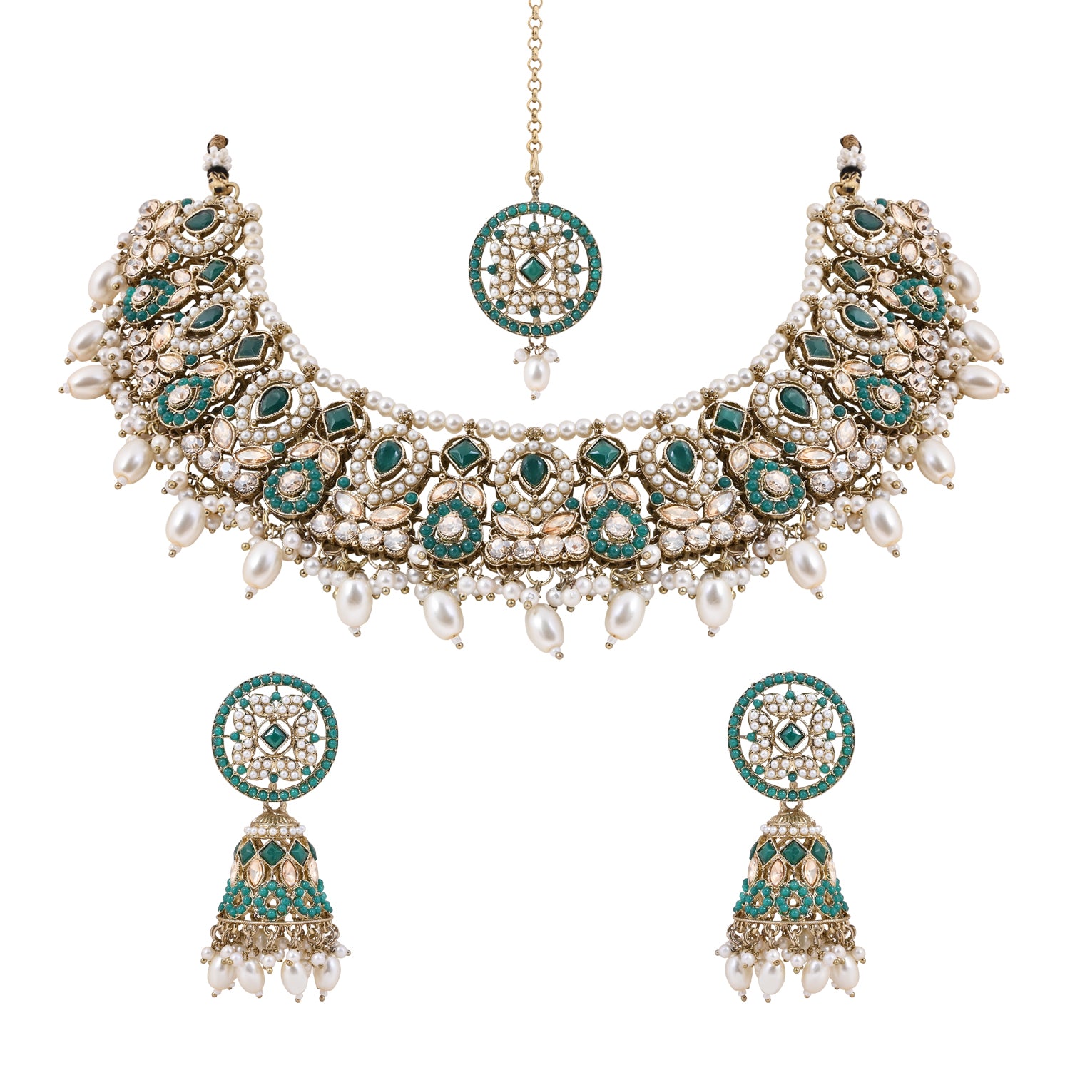 Taanya - Green Kundan Necklace Set